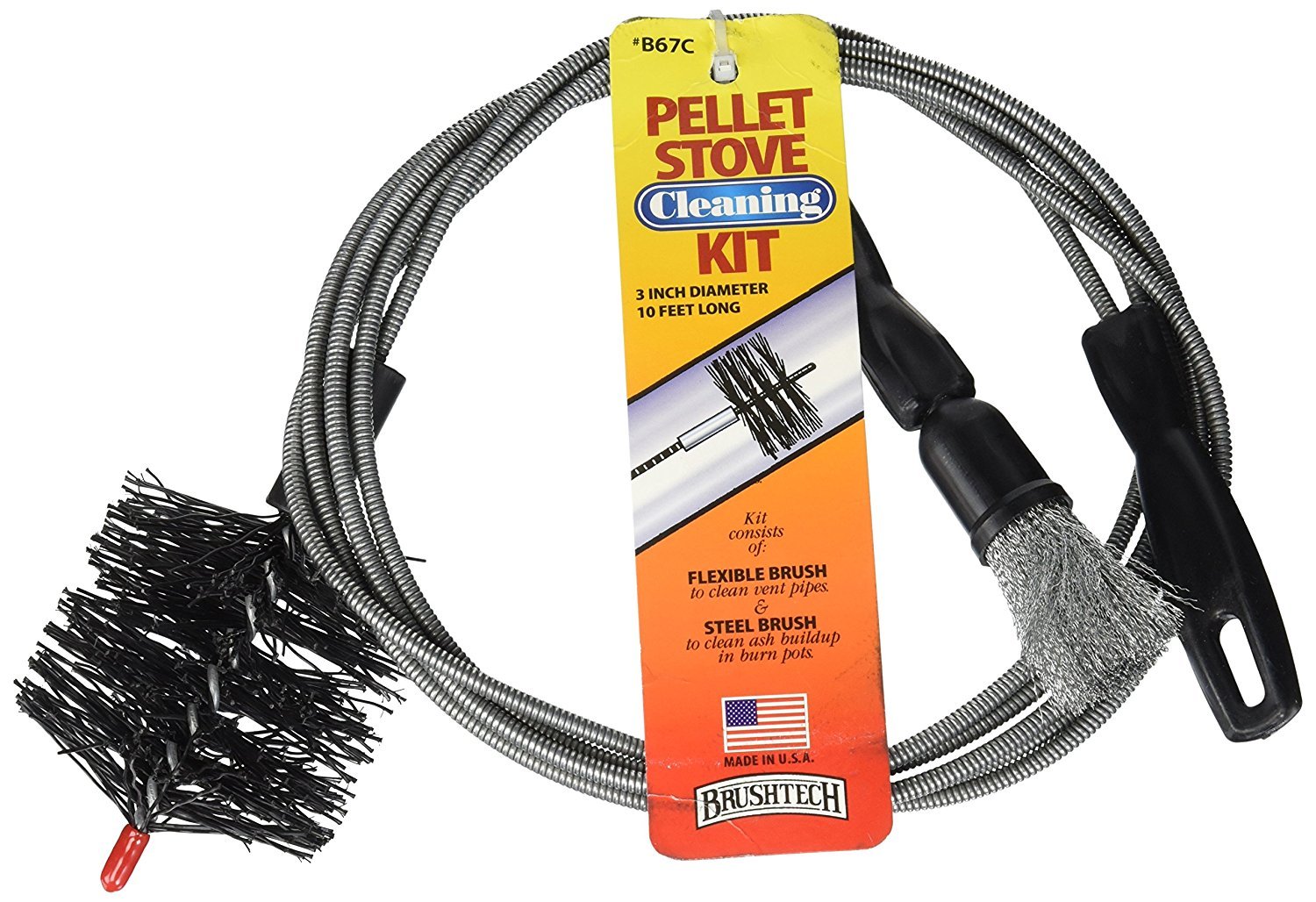 Brushtech B67C Pellet Stove Cleaning Kit - Black | Complete Wood Pellet Stove Maintenance Tool Set for Efficient Cleaning | Perfect for Home, Cabin & RV Stove Maintenance