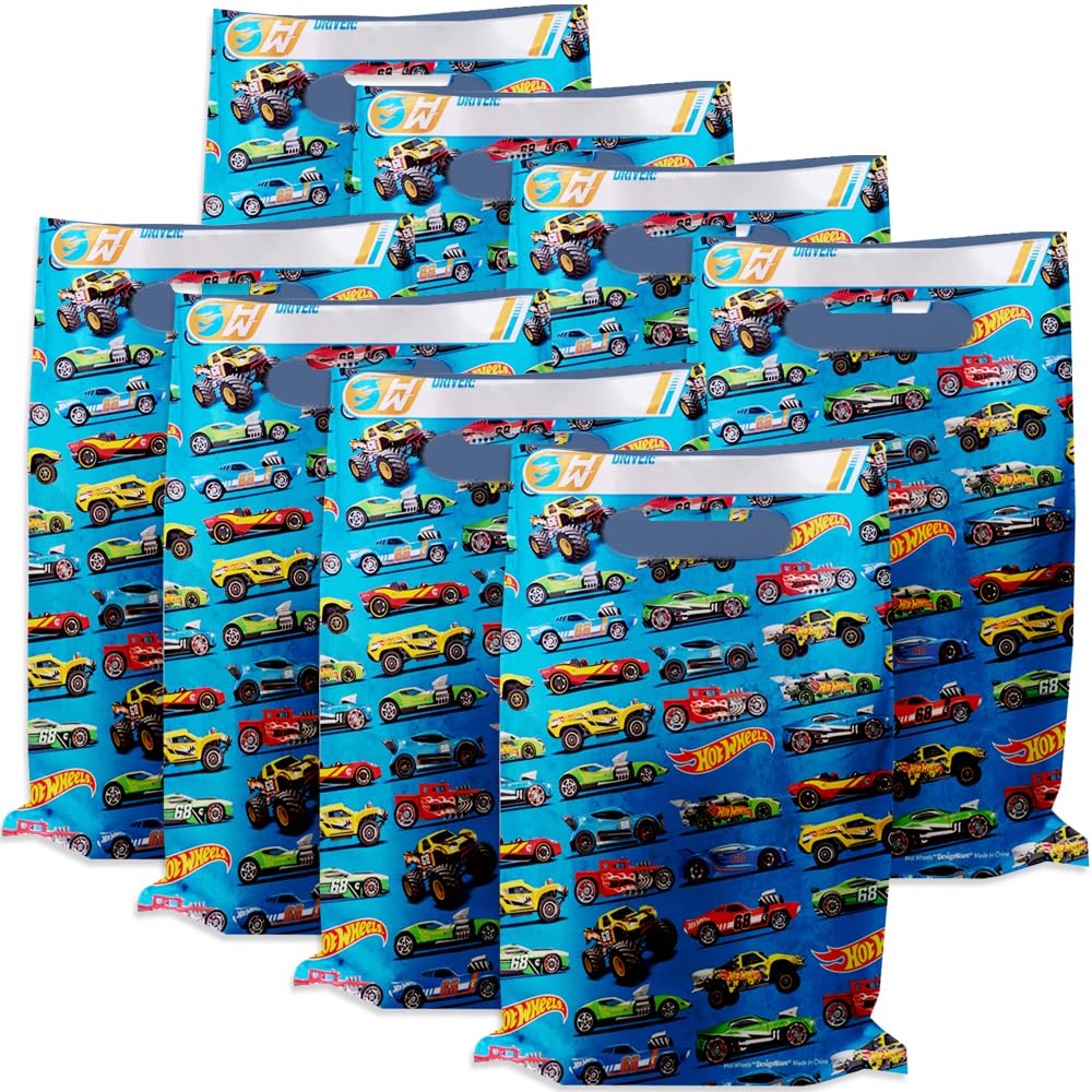 Hot Wheels Themed Party Treat Bags - 8 Pack for Kids Birthday Favors & Halloween Candy - Durable American Greetings Goodie Bags for School Events, Birthday Parties, and Trick-or-Treating
