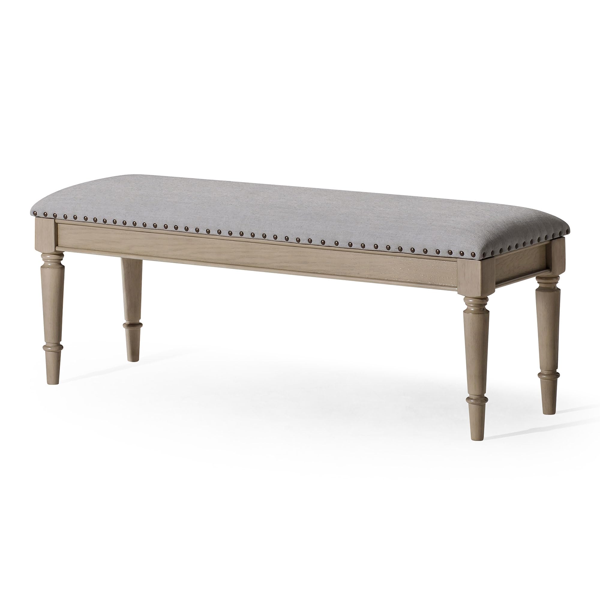 Maven Lane Elizabeth Traditional Wooden Upholstered Bench with Padded Seat - Antique Grey Finish for Kitchen, Dining Room, Entryway & Bedroom | Perfect for Extra Seating, Storage & Home Decor