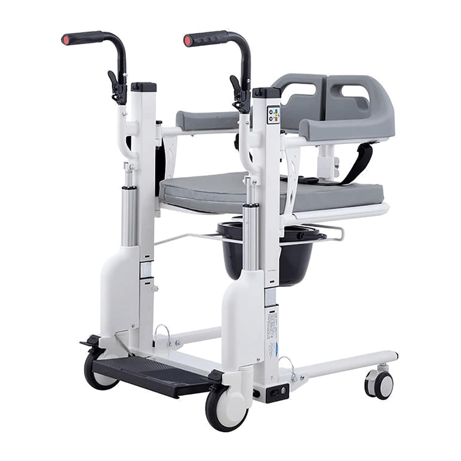 Electric Lift Wheelchair for Seniors & Patients - 180° Split Seat with Tray & Bedpan - Heavy Duty Steel Transport Chair for Home & Hospital Use