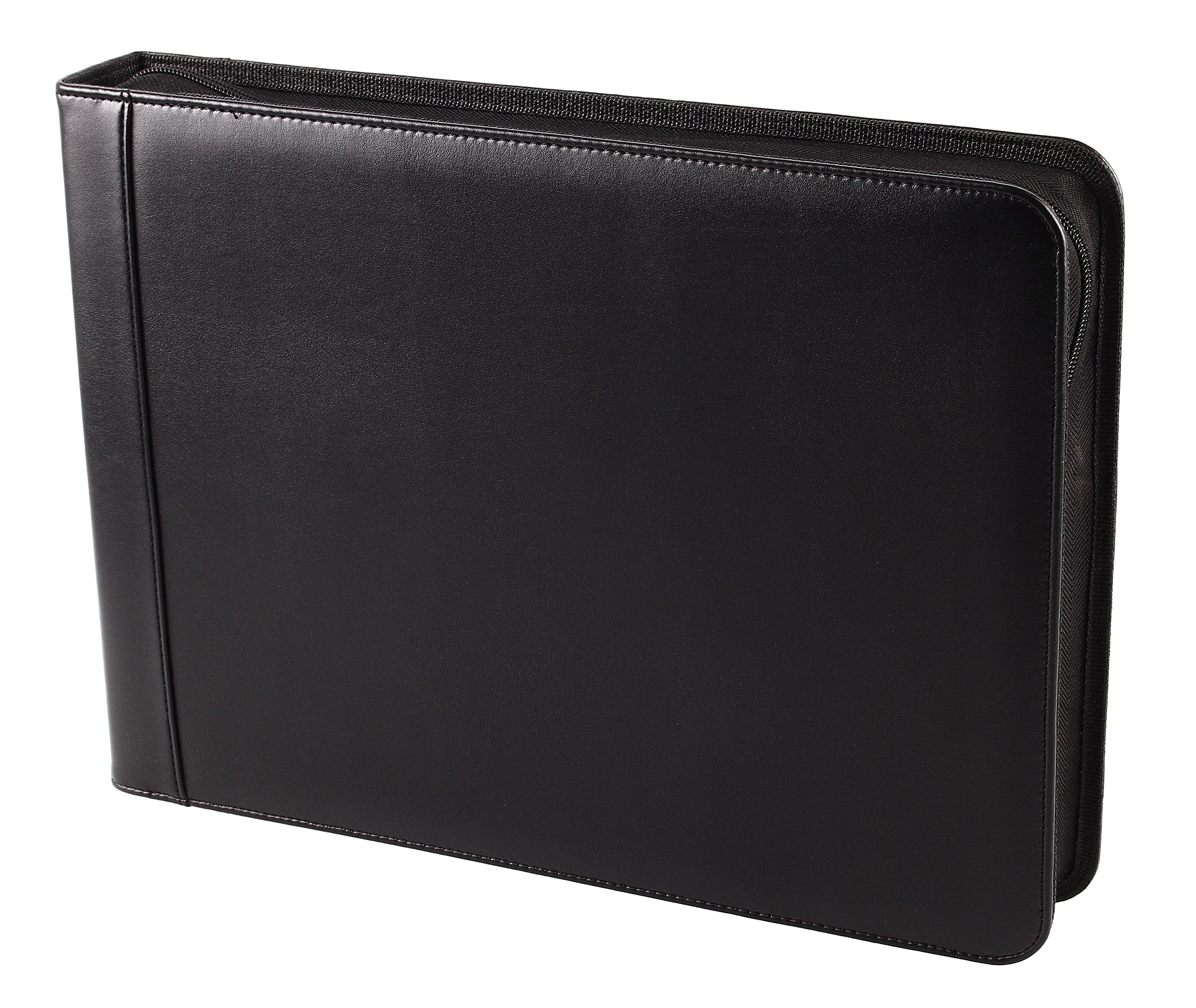 Premium 2Fold PU Leather Binder Portfolio - 7 Ring Business Check Organizer with Built-in Card Holder - Holds 600 3-Up Checks (Black) - Perfect for Accountants, Small Business Owners & Office Professionals