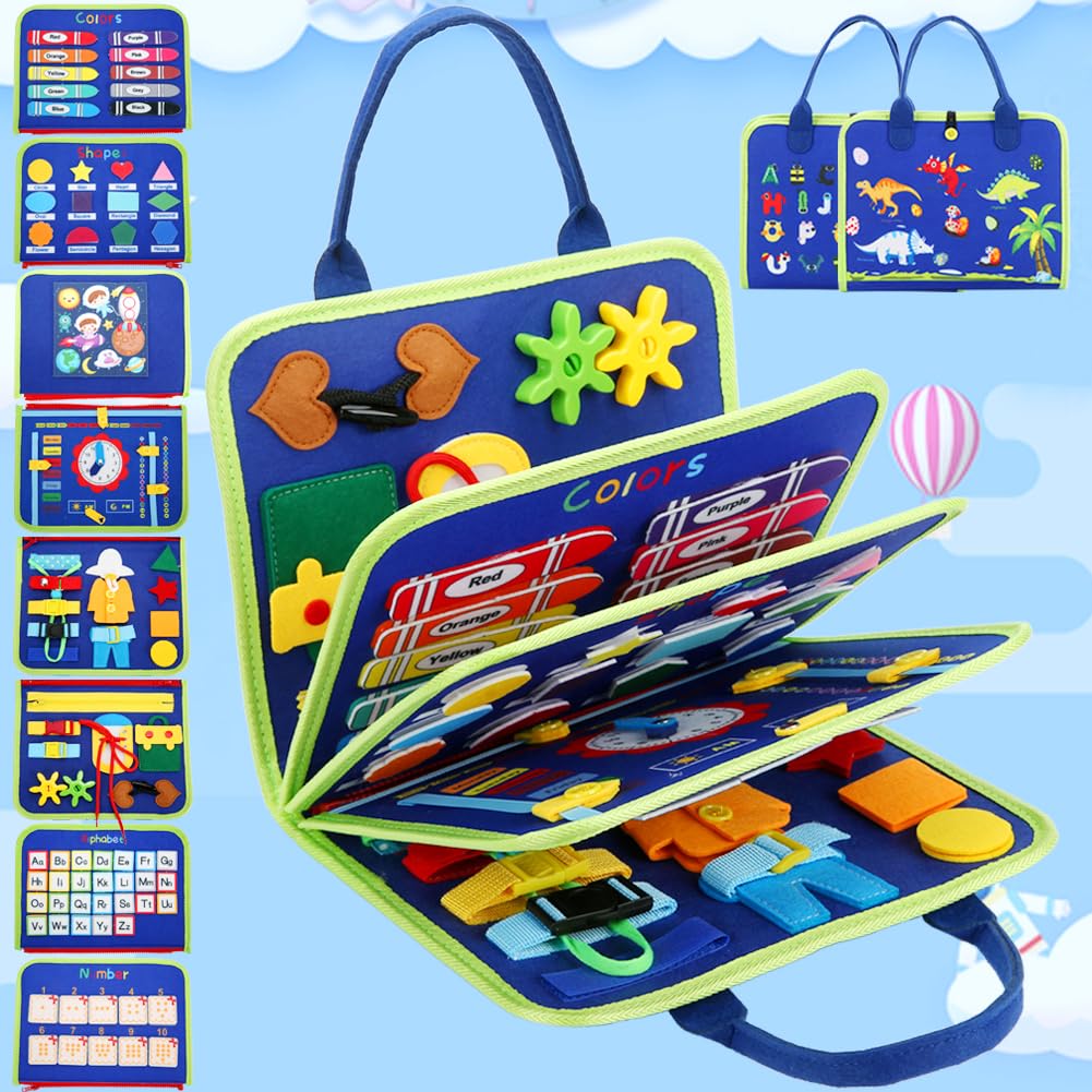 Montessori Busy Board for Toddlers 1-4 Years Old - Sensory Learning Toys for Babies 12+ Months | Airplane & Car Travel Activities, Preschool Educational Gifts for Boys & Girls | Perfect for Birthday Presents, Early Childhood Development & Long Trips