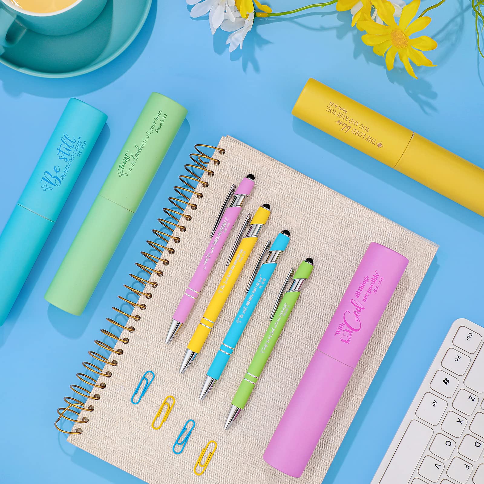 Eersida 4-Piece Bible Pens Set - Inspirational Ballpoint Pens with Bible Verse Quotes, Refillable Purple Pens for Women & Men, Perfect for Journaling, Bible Study & Gift Giving (Bright Style)