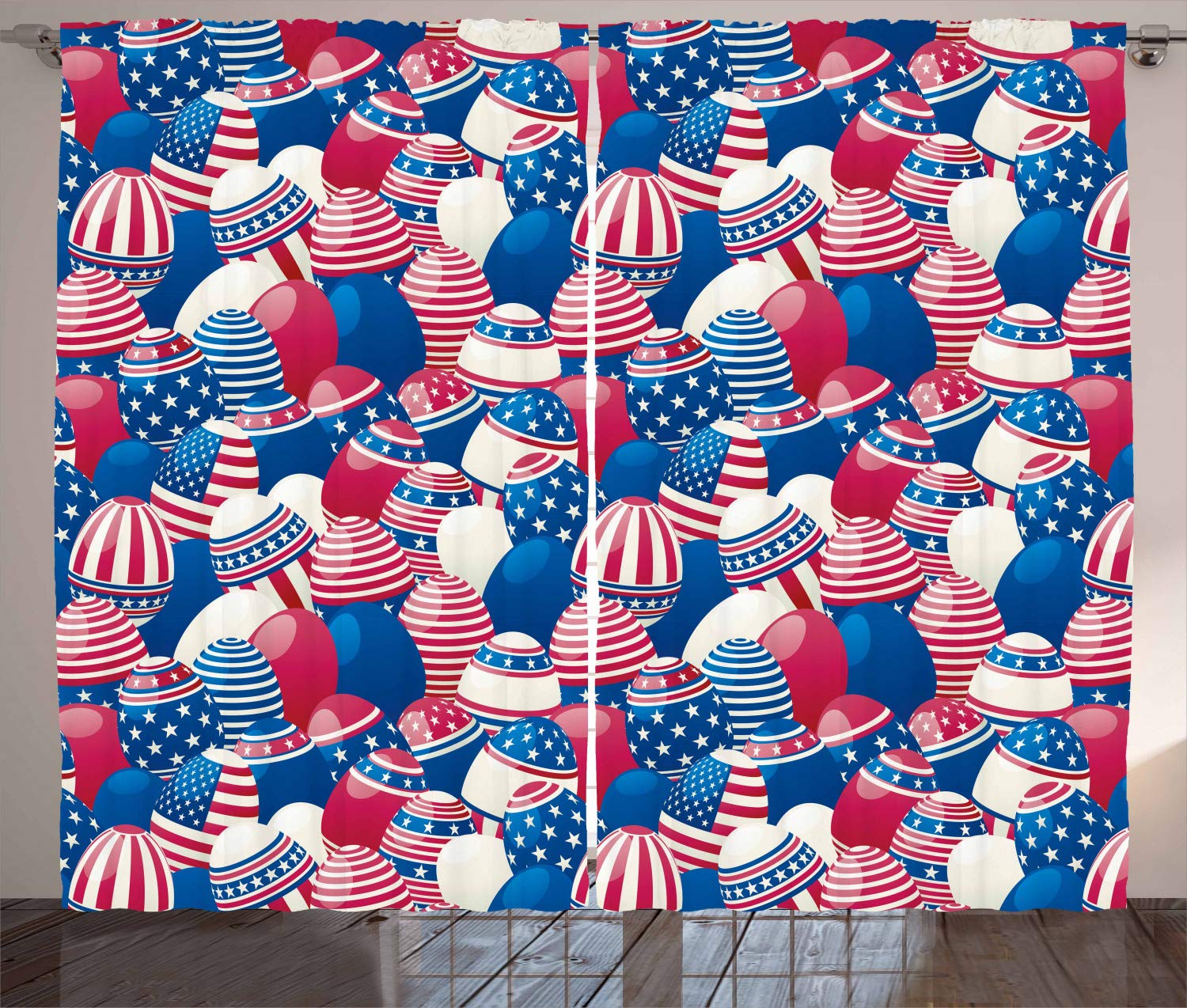 Ambesonne USA Patriotic Easter Egg Curtains - American Flag Print Window Drapes for Living Room & Bedroom, 2 Panel Set (108