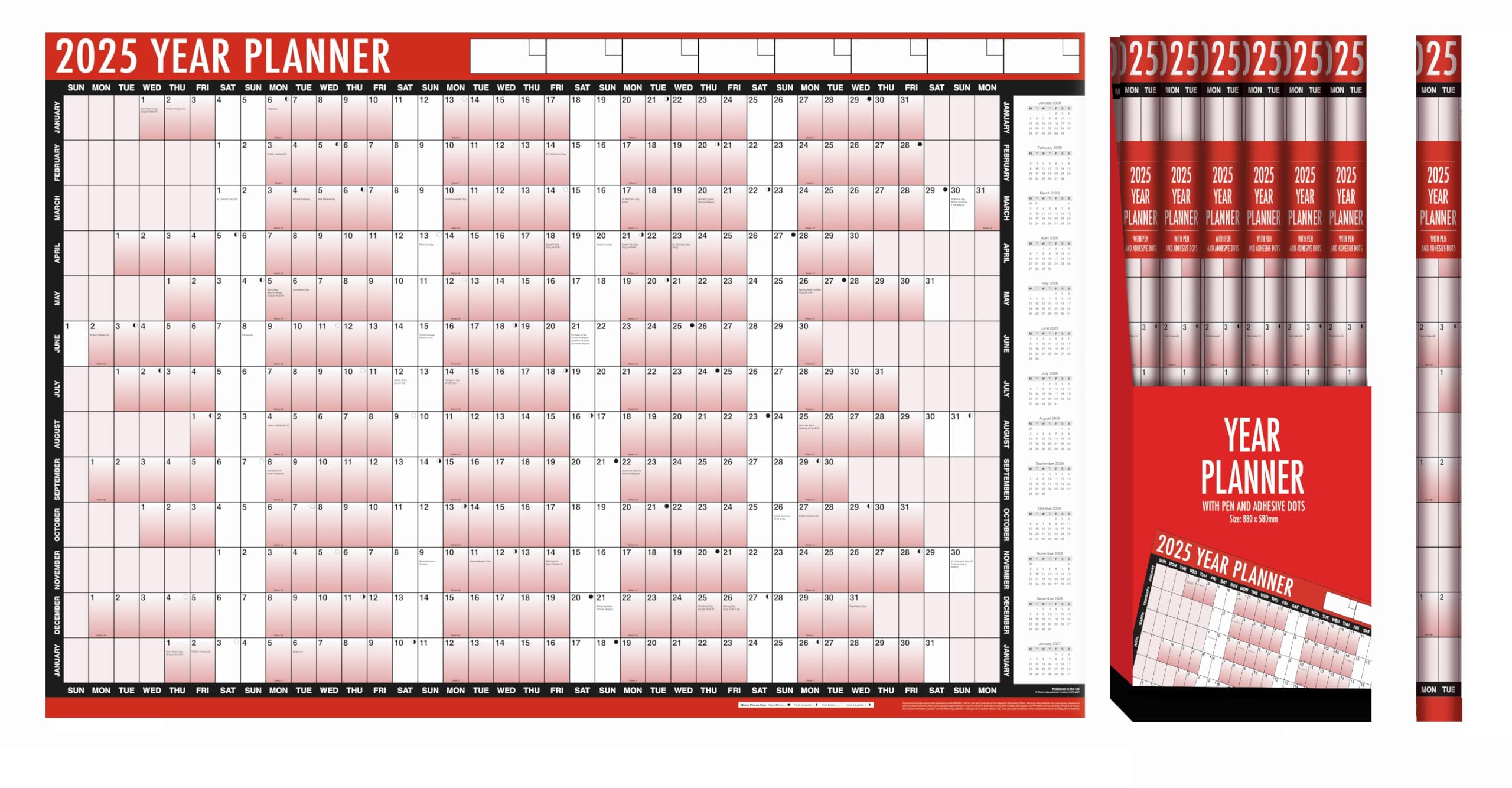 2025 Wall Planner Calendar - A1 Large Laminated (85cm x 58cm) for Office, Home & School Organization | Unmounted Dry-Erase Yearly Planner
