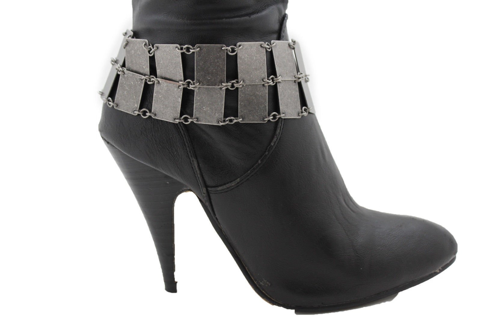 TFJ Women's Western Fashion Boot Bracelet - Rusty Silver Metal Chain Square Anklet Shoe Charm | Perfect for Cowgirl Boots, Boho Outfits & Festival Accessories