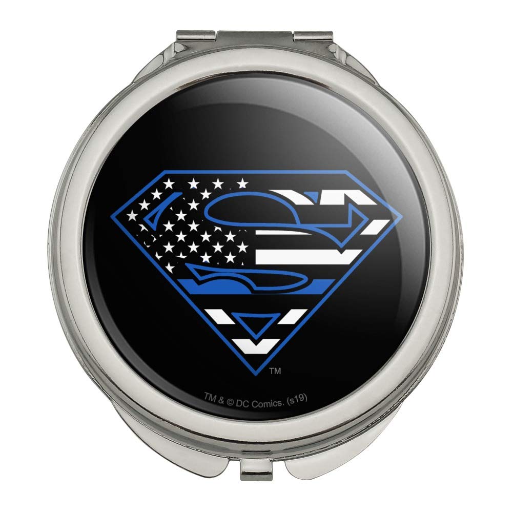 Thin Blue Line Flag Superman Shield Logo Compact Travel Purse - Stylish Handbag with Makeup Mirror for Women | Perfect for Daily Use, Travel & Cosmetics Organization