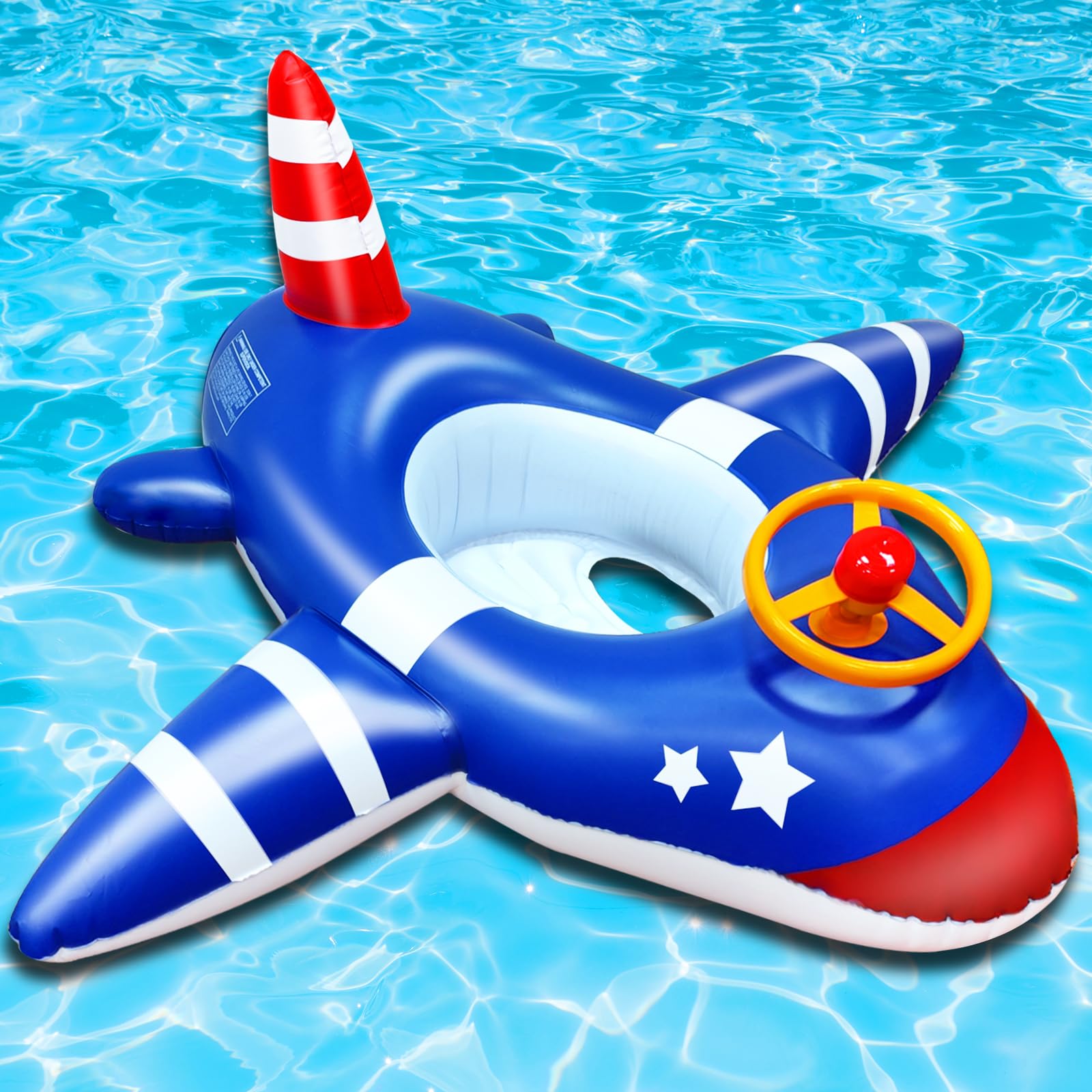 AMENON Toddler Pool Float with Safety Seat & Backrest - Large American Flag Airplane Design for Kids Age 1-4 | Summer Swimming, Beach & Pool Toys | Perfect for Water Play, Backyard Pools & Family Vacations