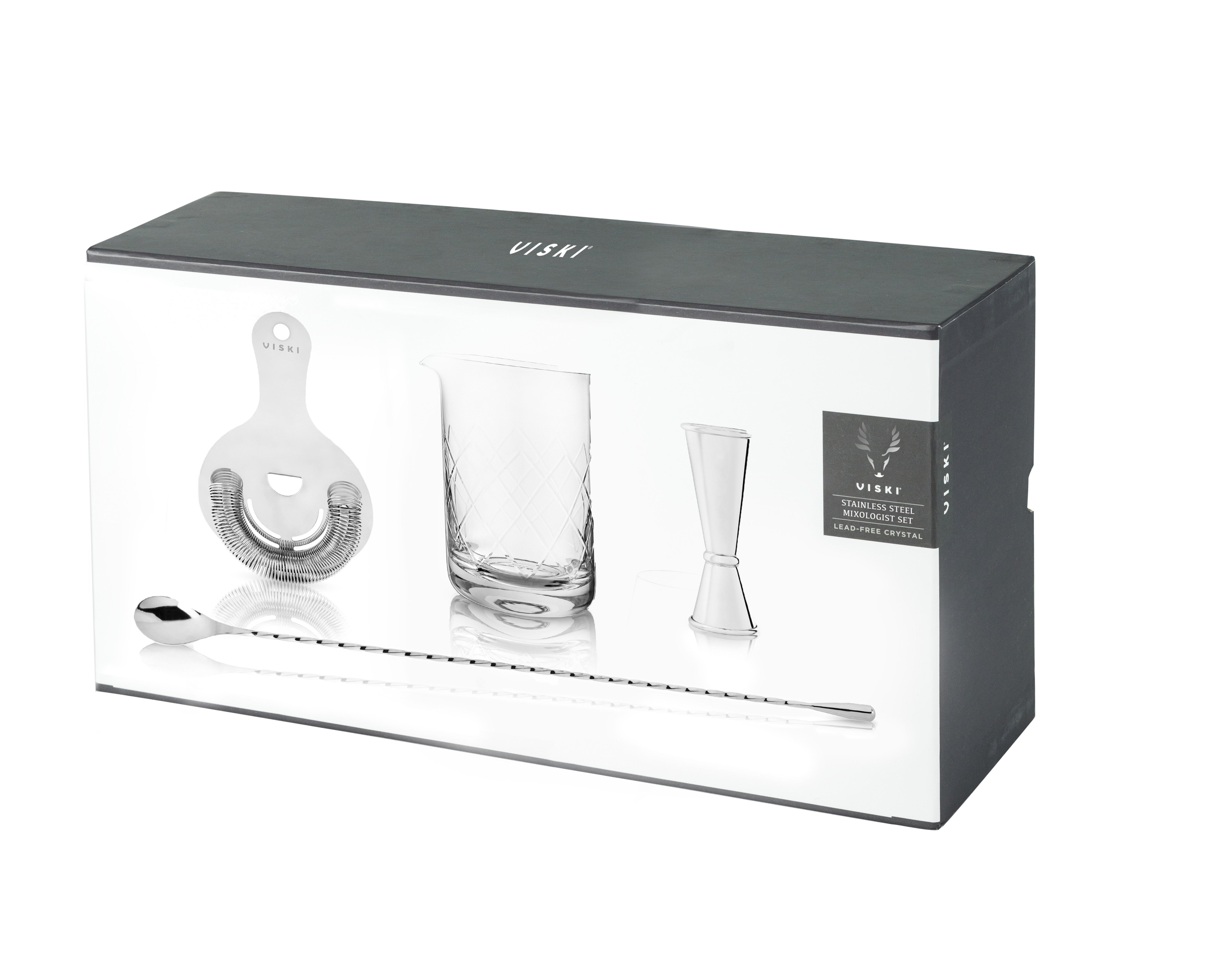 4-Piece Harrison Barware Set - Cocktail Shaker, Jigger, Strainer & Spoon - Perfect for Home Bars, Parties & Mixology Enthusiasts