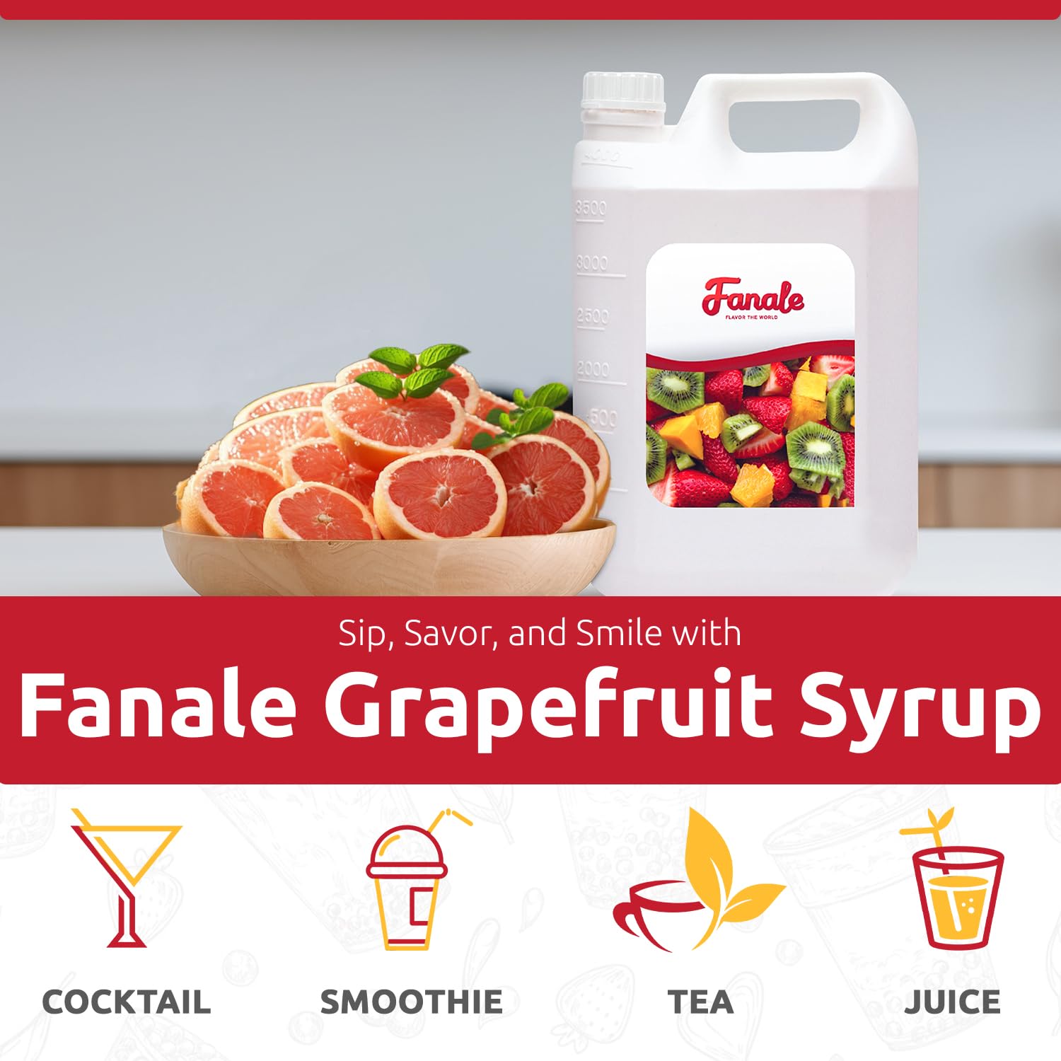 Fanale Premium Grapefruit Flavoring Concentrated Syrup for Bubble Tea - 11lb Bulk Pack (4 Pack) | Boba Tea, Smoothies, Slushes, Desserts & Cocktails | Commercial & Home Use | SRP200-CS