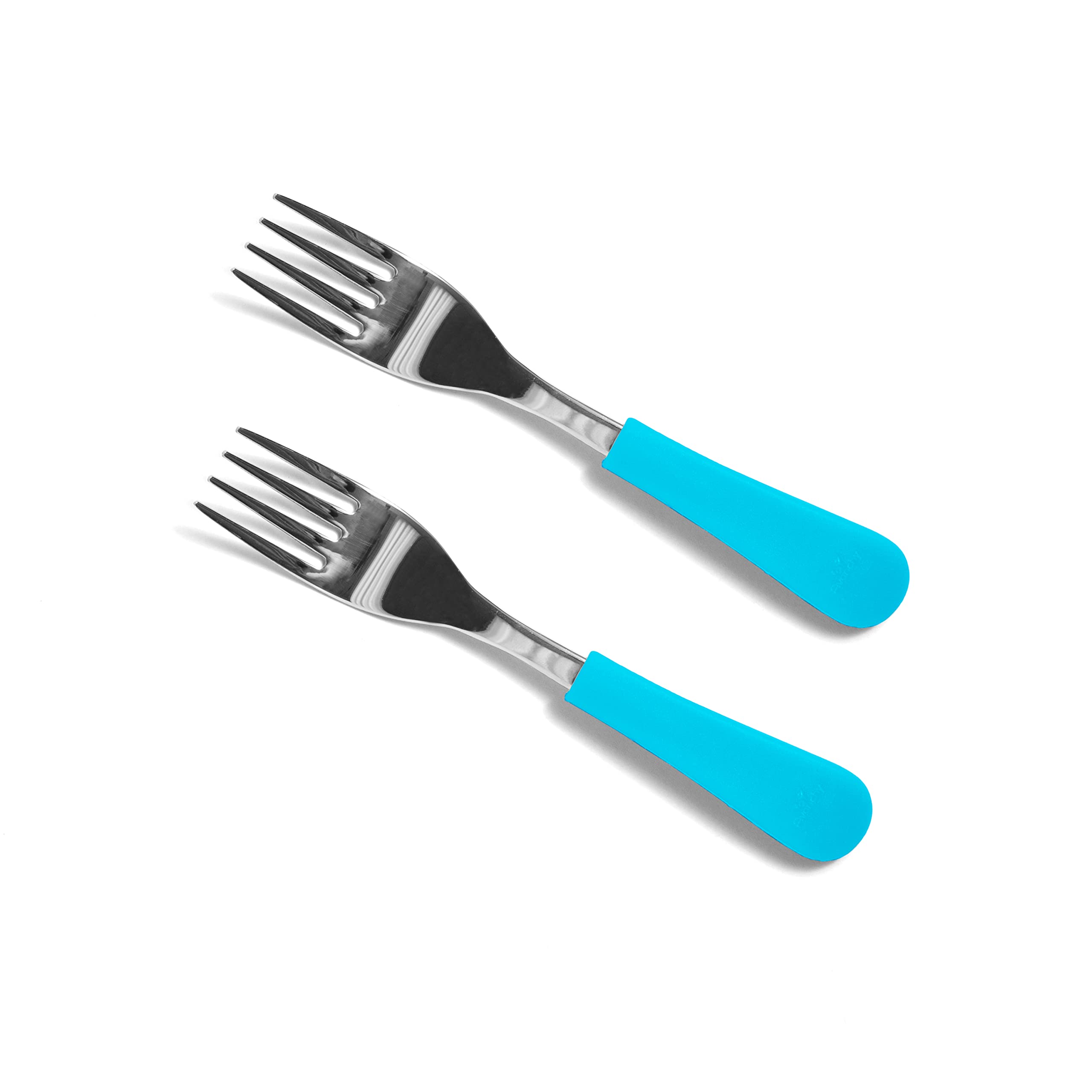 Avanchy Stainless Steel & Silicone Baby Fork Set - 2 Pack Toddler Self-Feeding Utensils for Baby-Led Weaning | Safe, Durable Kids Silverware | Perfect for First Foods, Snacks & Mealtime Learning (Blue)