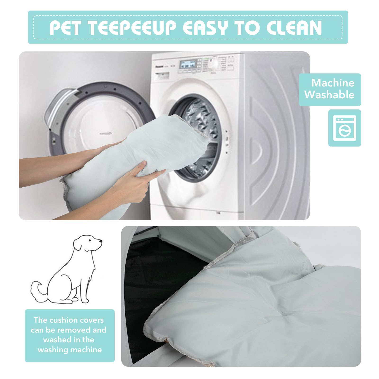 Portable Pet Teepee Tent for Dogs & Cats - Indoor Dog House with Thick Removable Washable Cushion | Perfect for Small Pets, Bedroom Decor & Cozy Pet Napping Spot