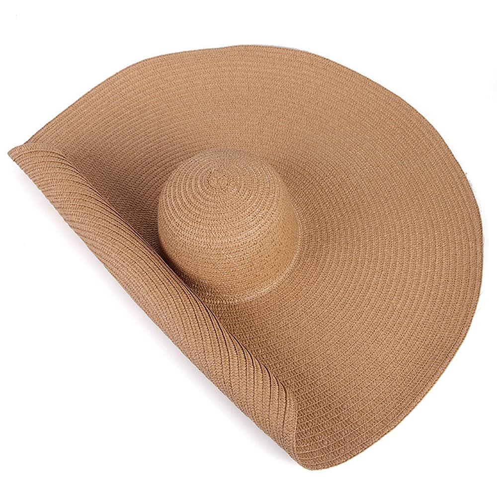 DBMGB Summer Sun Hats for Women - Breathable Wide Brim Foldable Straw Beach Hat - UV Protection Sun Hat for Outdoor, Travel & Vacation - Light Brown