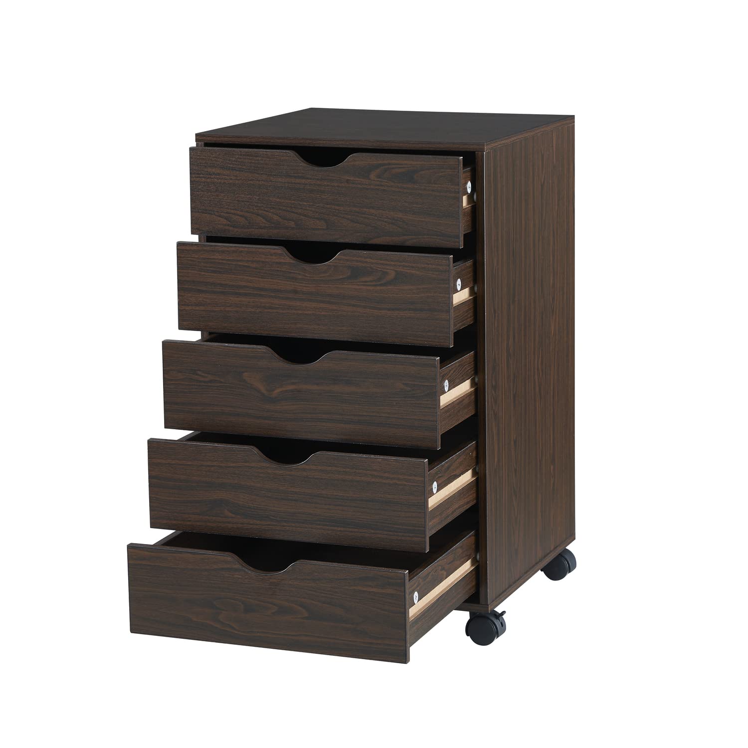 Naomi Home 5-Drawer Rolling Storage Chest - Espresso Finish, Office & Home Organization Cabinet for Files, Supplies & Clothes | Perfect for Bedroom, Closet & Workspace Storage