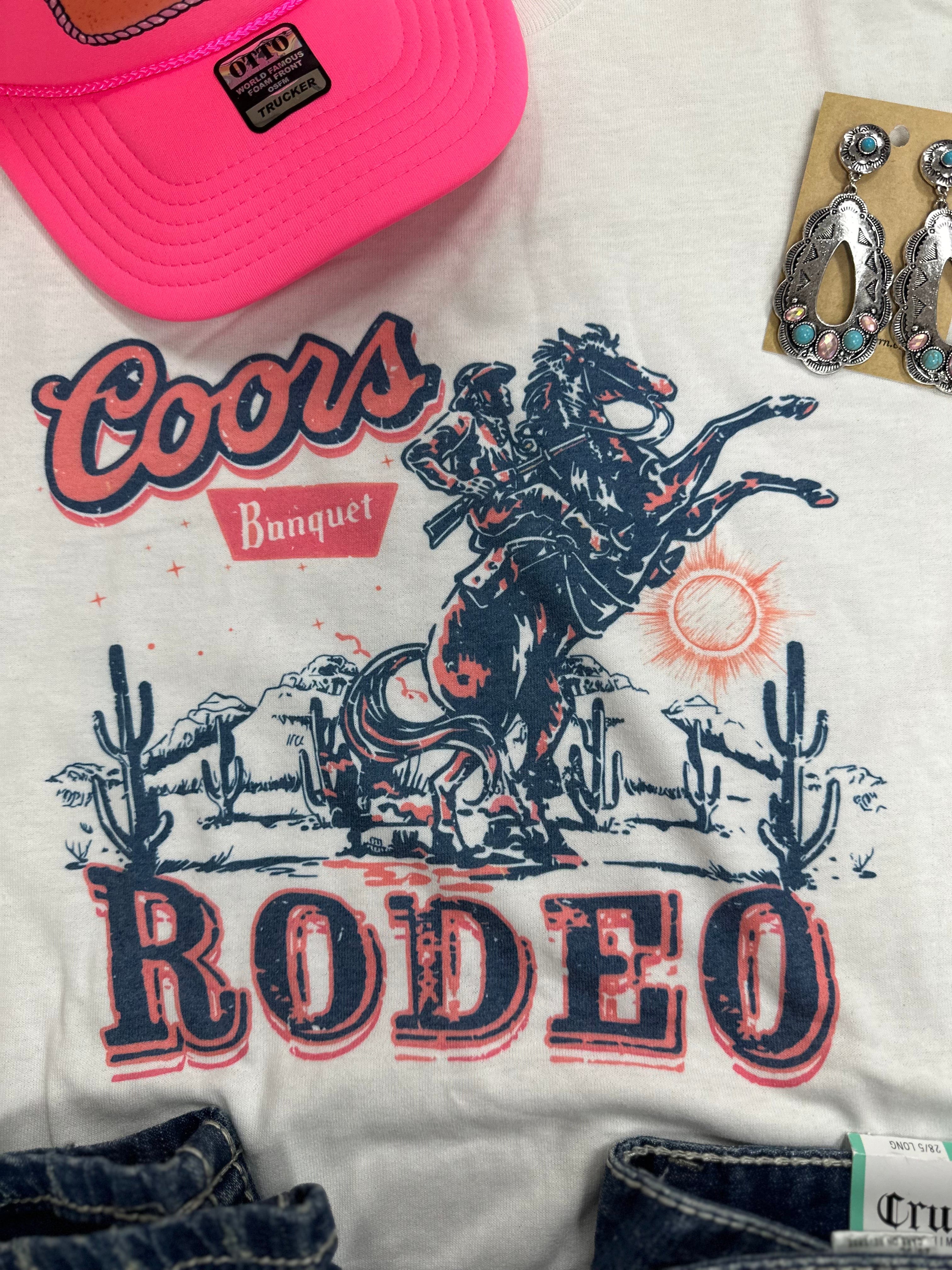 Women's Coors Rodeo White T-Shirt - Soft Cotton Vintage Western Tee for Casual Wear, Concerts & Rodeo Events