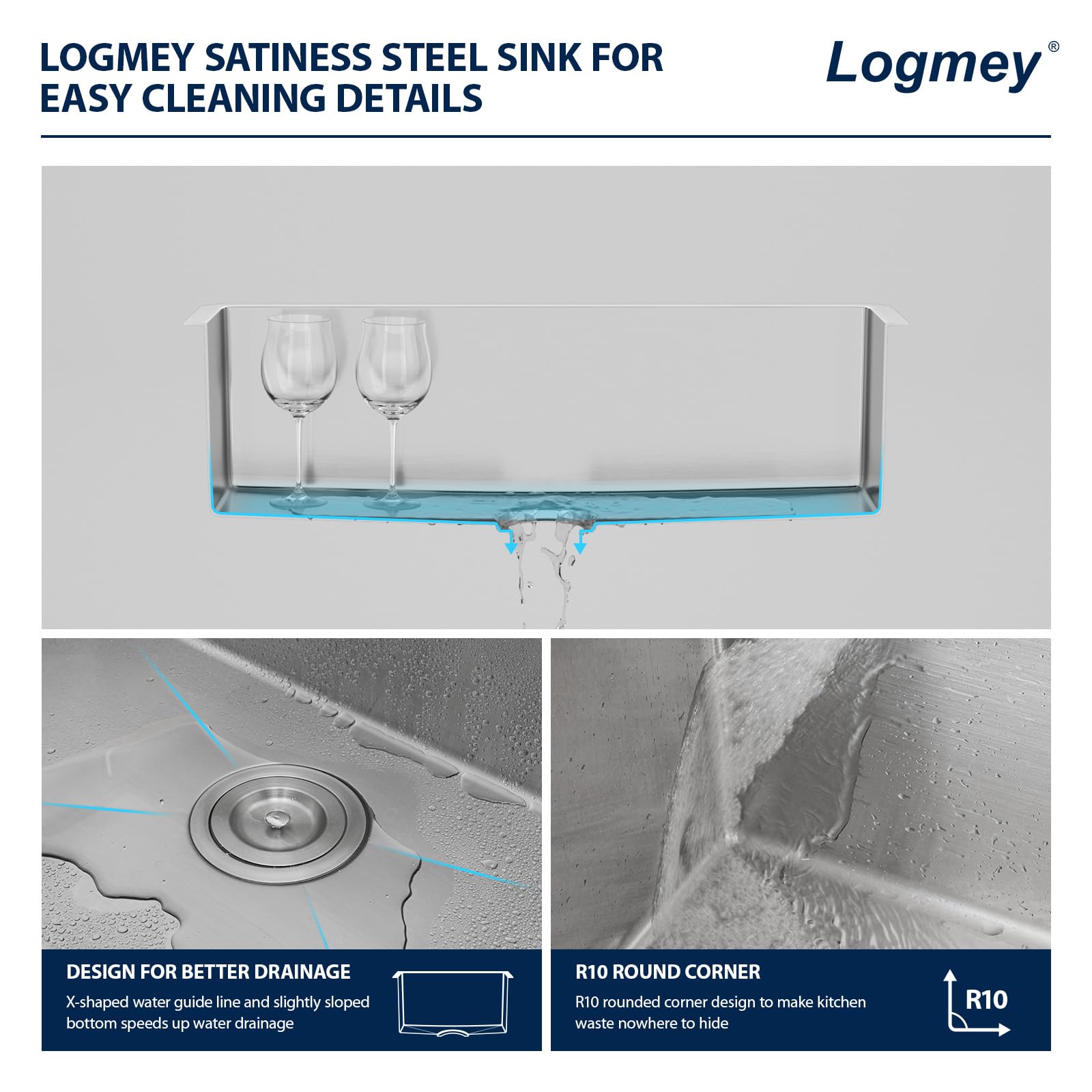 Logmey 30 Inch Undermount Kitchen Sink - 16 Gauge Stainless Steel Single Bowl Sink 30x18x9 Inches, Handmade for Modern Kitchens - Perfect for Meal Prep, Dishwashing & Entertaining