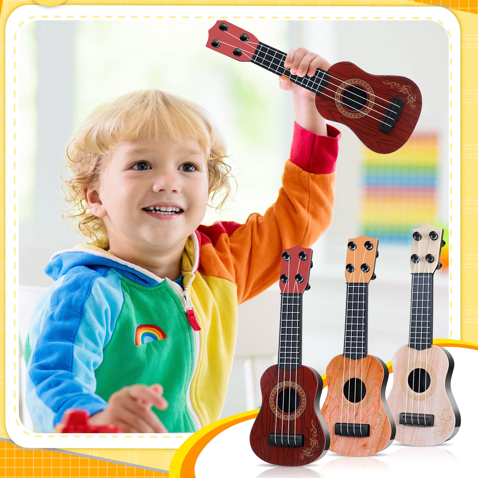 6 Pack Kids Toy Guitar 10 Inch Ukulele - Mini Classical Beginner Musical Instrument for Toddlers | Educational Developmental Toy for Babies & Children | Perfect for Birthday Gifts, Music Lessons & Pretend Play
