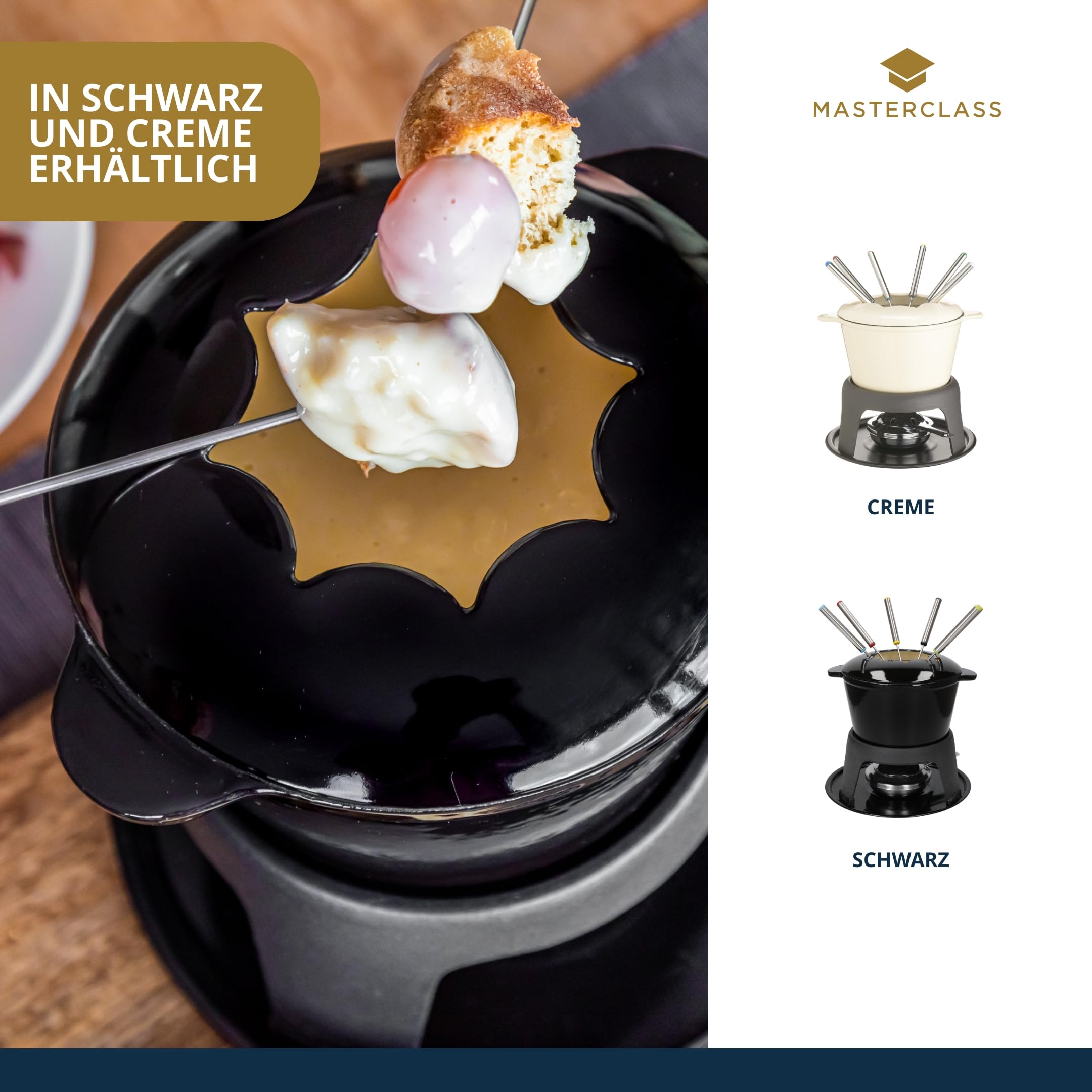 Premium Cast Iron Fondue Set for Chocolate, Cheese & Meat – 21 x 18 cm Black – Perfect for Romantic Dinners, Parties & Family Gatherings
