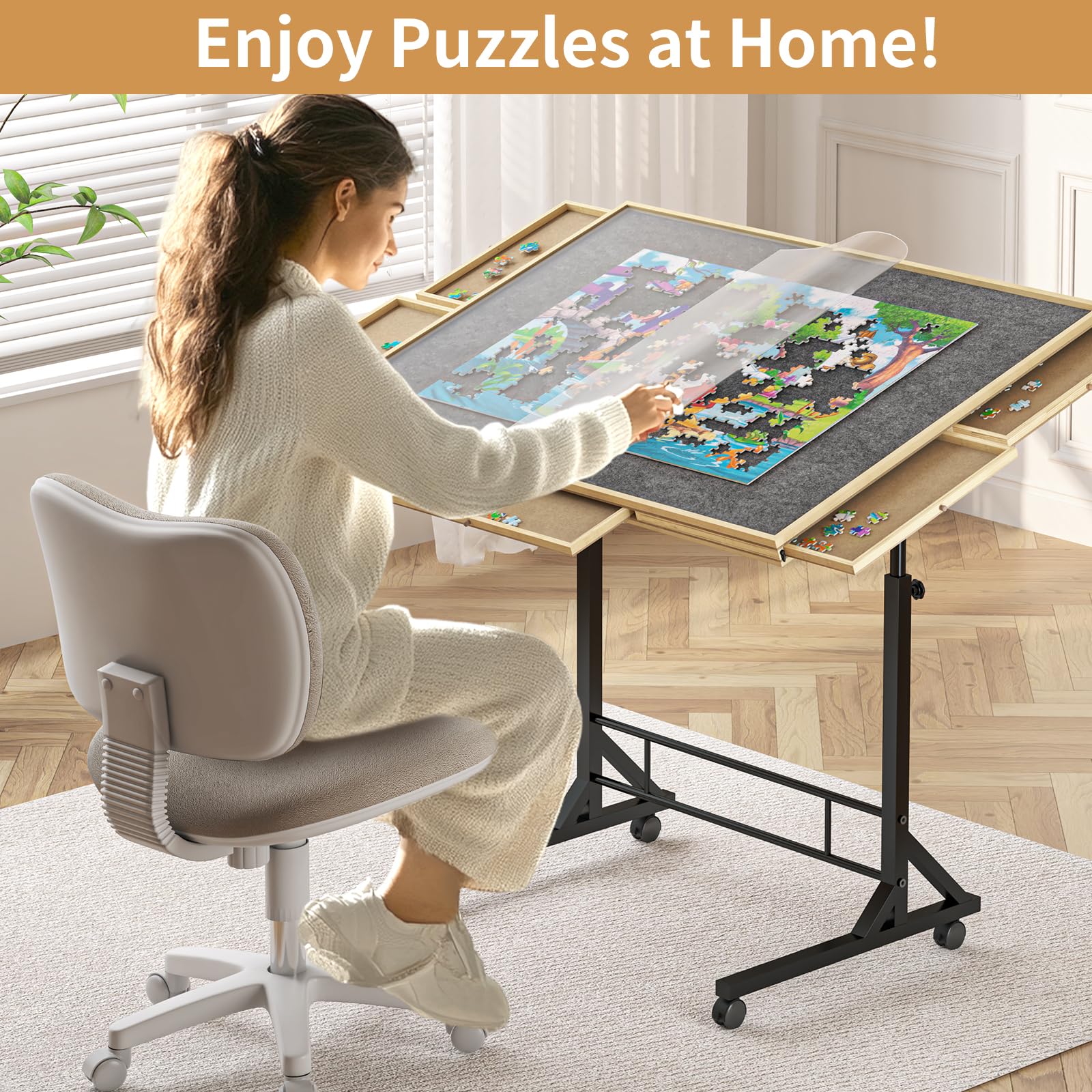 1500 Piece Jigsaw Puzzle Table with 6 Drawers & Adjustable Legs - 34