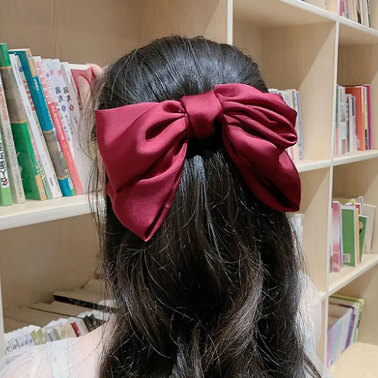 Ashkash Large Oversized Knot Bow Hair Clip - Soft Silk Satin French Barrettes for Women & Girls (Random Color) | Perfect for Ponytails, Buns & Special Occasions