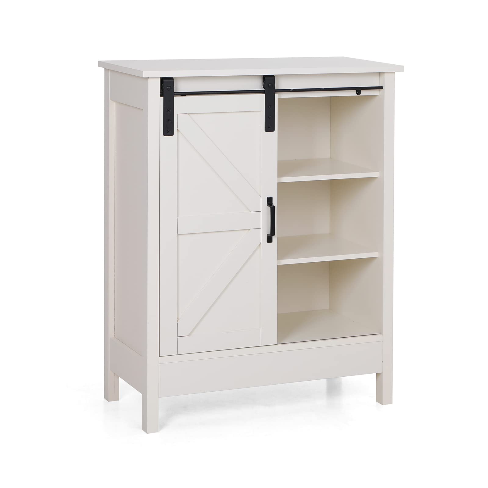 PHI VILLA Rustic White Farmhouse Floor Cabinet with Sliding Barn Door - 3-Tier Bathroom Storage Cabinet, Vertical Sideboard Buffet for Kitchen, Living Room & Entryway | Perfect for Bathroom Organization, Kitchen Storage & Farmhouse Decor