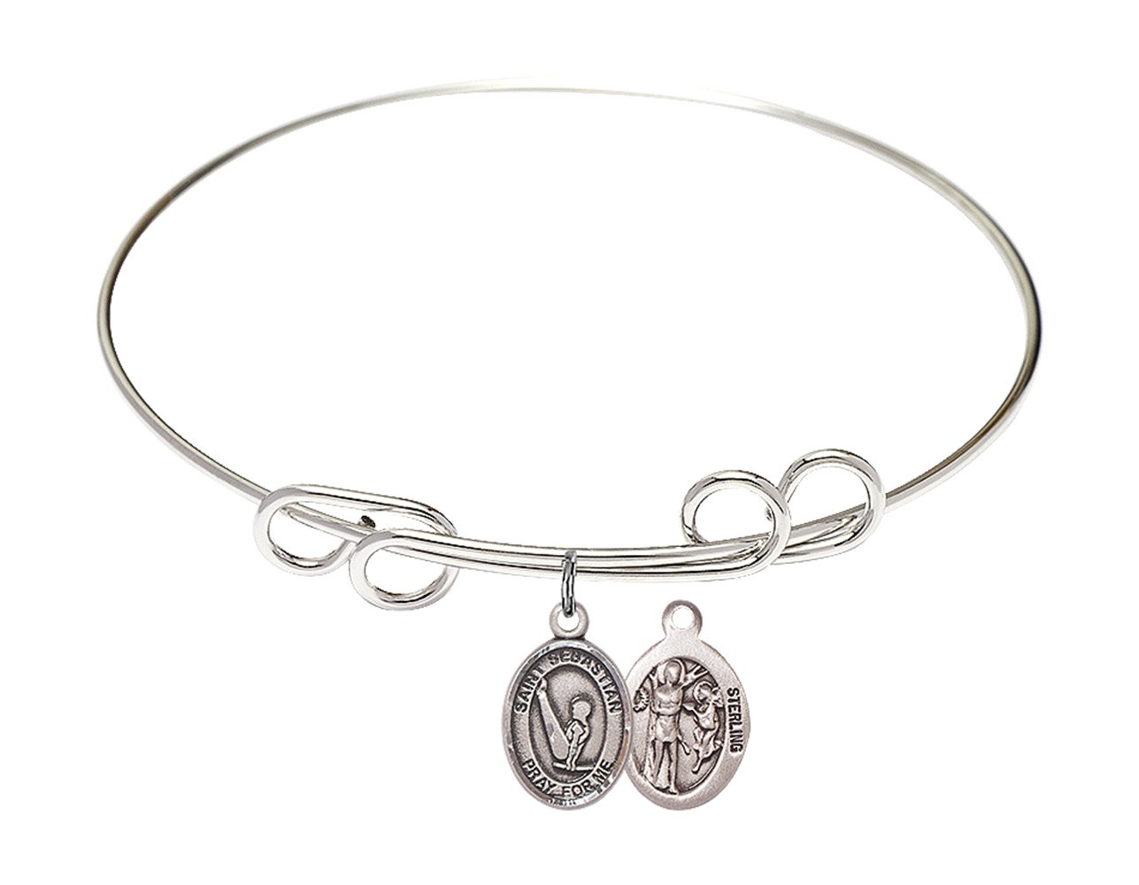 DiamondJewelryNY Sterling Silver Double Loop Bangle Bracelet with St. Sebastian & Gymnastics Charm - Perfect for Sports Enthusiasts & Gift Giving
