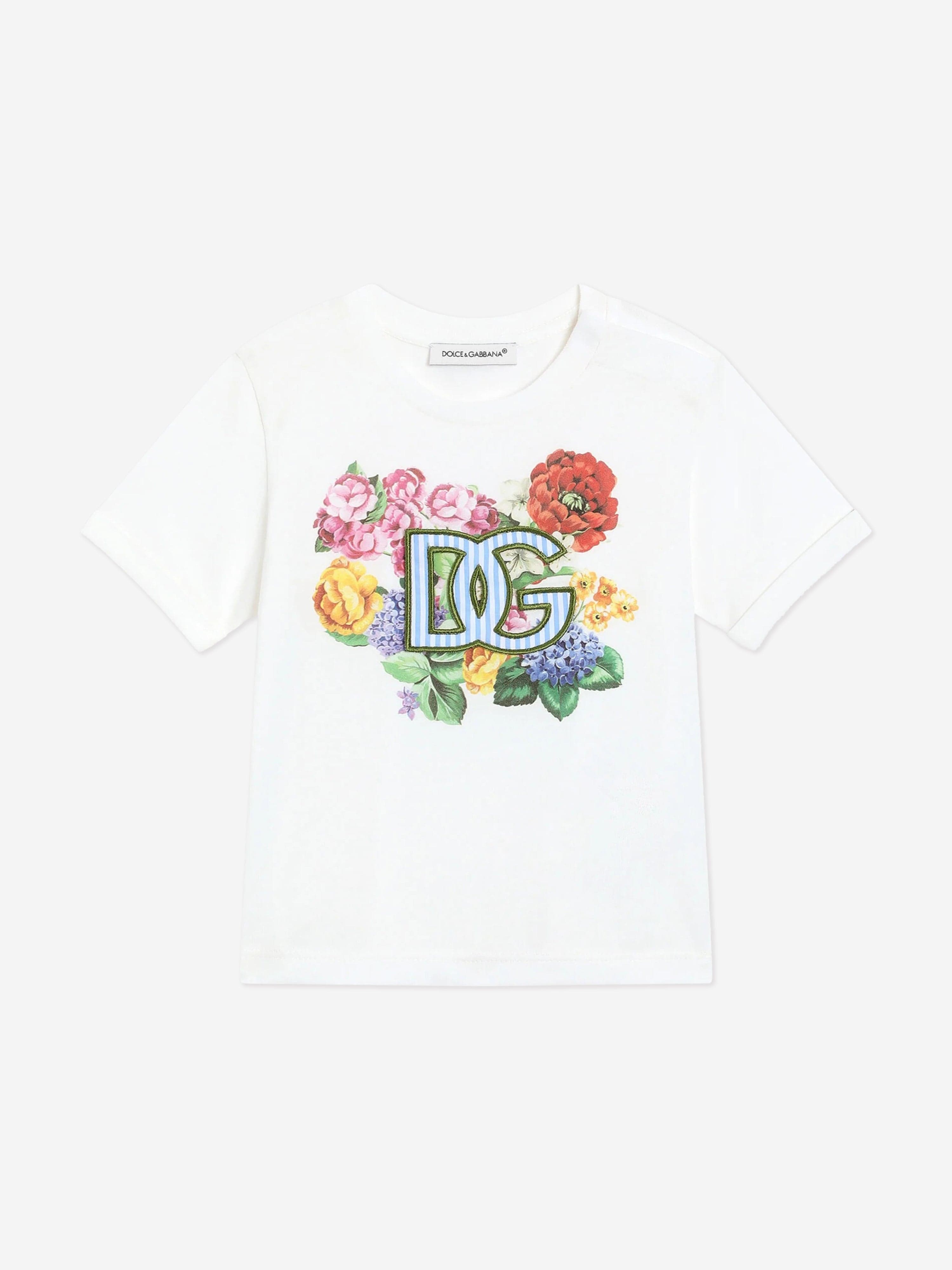 Baby Girls Floral Print Logo T-Shirt - White Cotton Tee for Toddlers | Perfect for Playdates, Birthday Parties & Family Photos