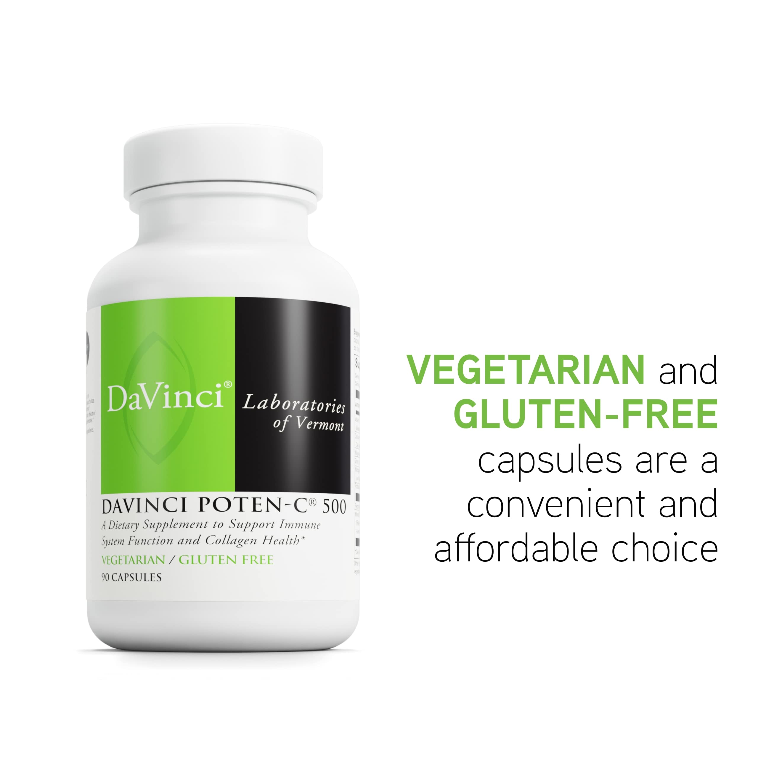 DAVINCI Labs Poten-C 500 Immune Support Supplement with Vitamin C, Calcium, Magnesium & Potassium - Vegetarian Gluten-Free Tablets - Boosts Collagen Health & Immunity - Perfect for Daily Wellness & Active Lifestyles - 90 Count