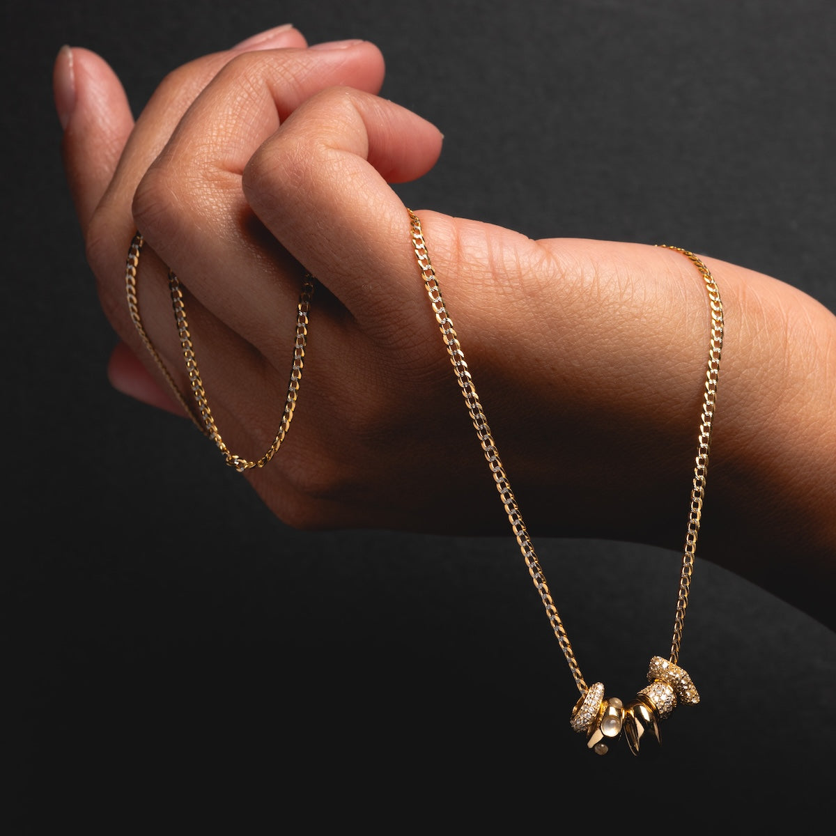 14K Solid Gold Lab-Created Diamond Pave Heart Spacer Charm Bracelet for Women - Perfect for Valentine's Day Gifts, Anniversary & Everyday Elegant Jewelry