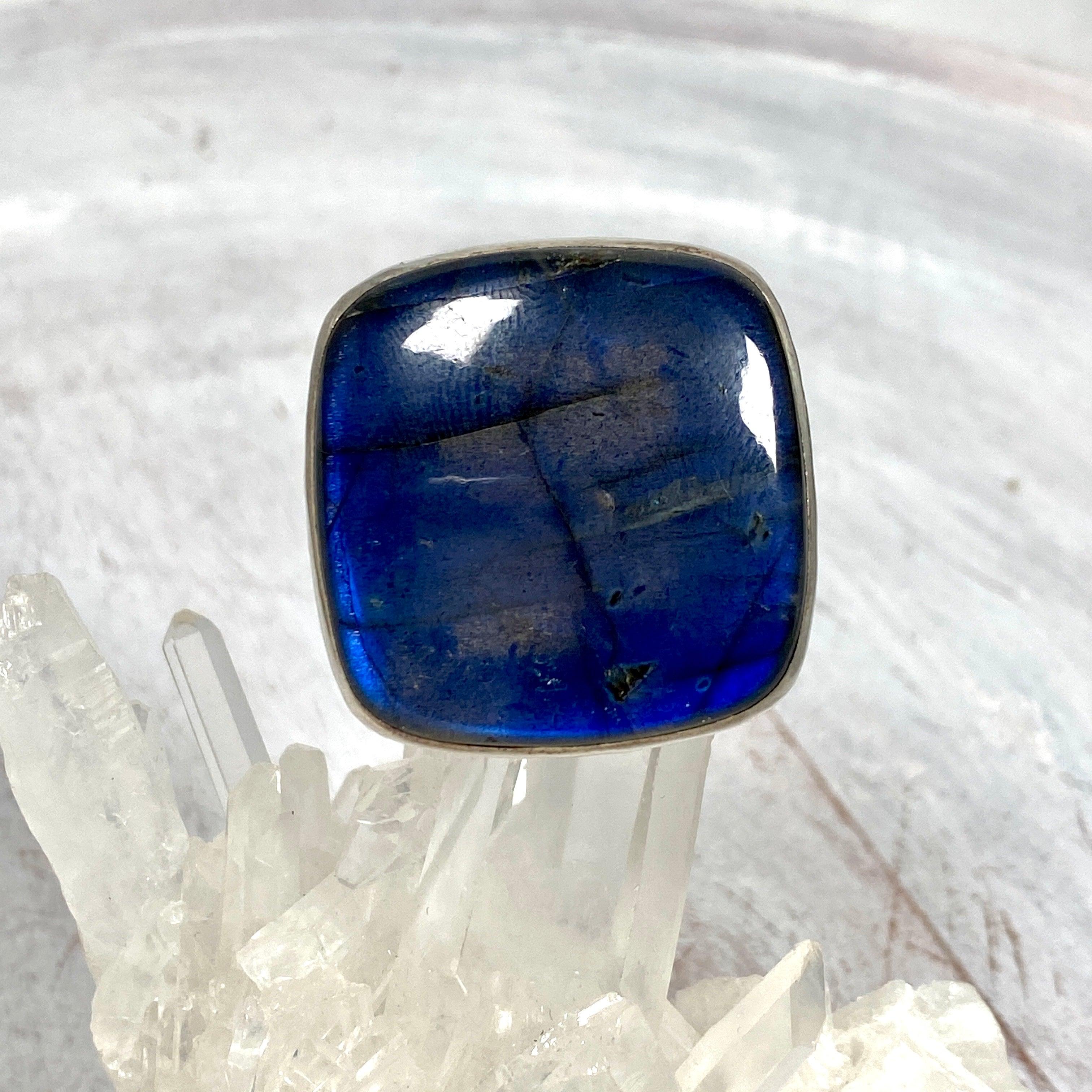 Labradorite Blue Square Ring - Size 10.75 - KRGJ982 - Elegant Gemstone Jewelry for Women, Perfect for Weddings, Parties & Special Occasions