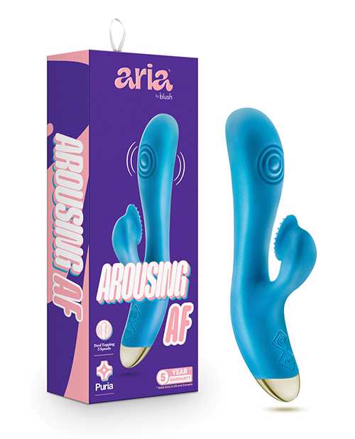 Aria Arousing AF Rechargeable Silicone Rabbit Vibrator - Blue | Powerful Dual Stimulation for Women | Perfect for Solo Play & Couples Intimacy