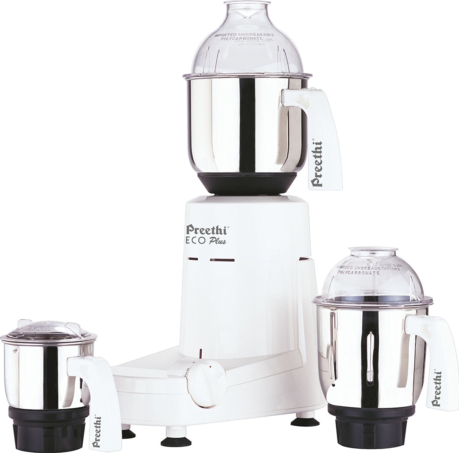 Preethi Eco Plus Mixer Grinder 110V for USA & Canada - 3 Jar White Blender for Indian Cooking, Smoothies & Spice Grinding - Perfect for Kitchens & Home Use