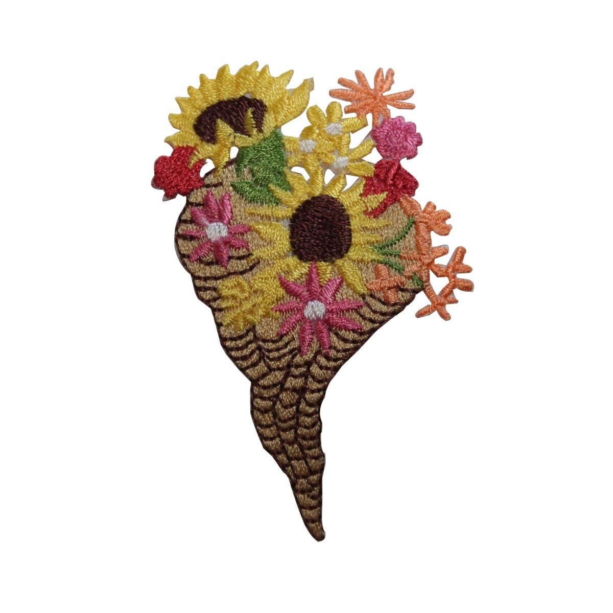 ID 7070 Floral Bouquet Patch - Cornucopia Blossom Embroidered Iron On Applique for DIY Crafts, Jackets & Backpacks - Perfect for Customizing Denim, Hats & Home Decor