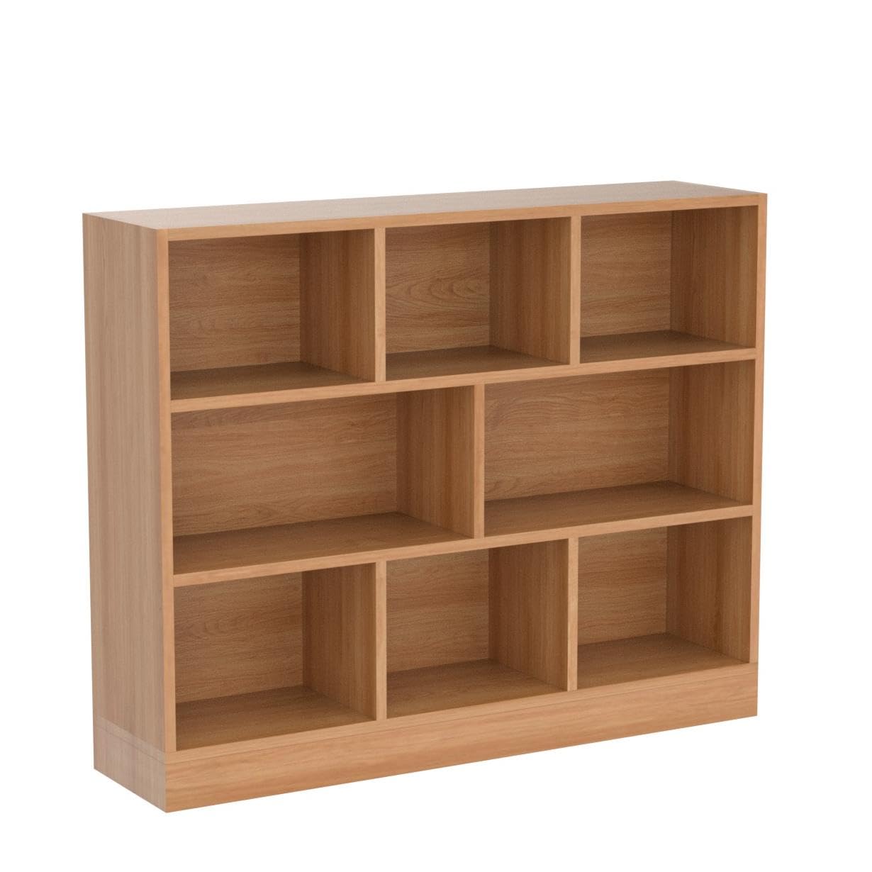IOTXY 3-Tier Open Shelf Bookcase - Wooden Floor Standing Display Cabinet with 8 Cubes, Short Horizontal Bookshelf Organizer in Pear Yellow for Living Room, Bedroom, or Office Storage
