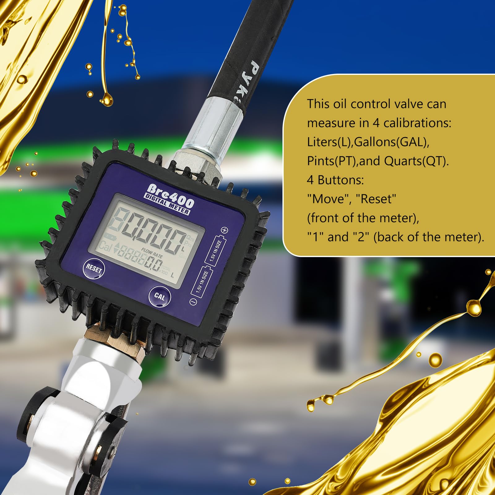 Heavy Duty Air Operated Oil Transfer Pump - Digital Gasoline & Motor Oil Dispenser with Control Valve & Meter Nozzle (US Stock) - Perfect for Auto Shops, Industrial Use & Fluid Management