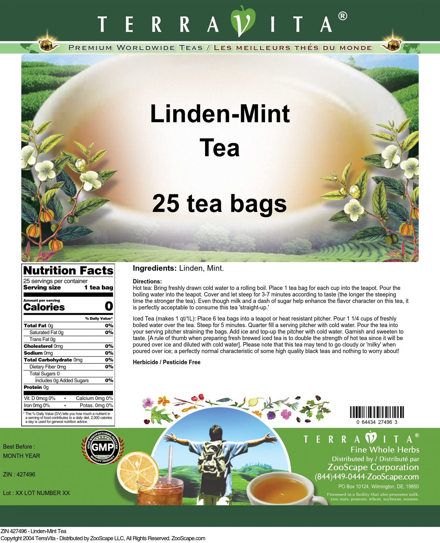 Organic Linden-Mint Herbal Tea Bags - 25 Count | Relaxing & Soothing Blend | ZIN 427496 | Perfect for Stress Relief & Evening Relaxation