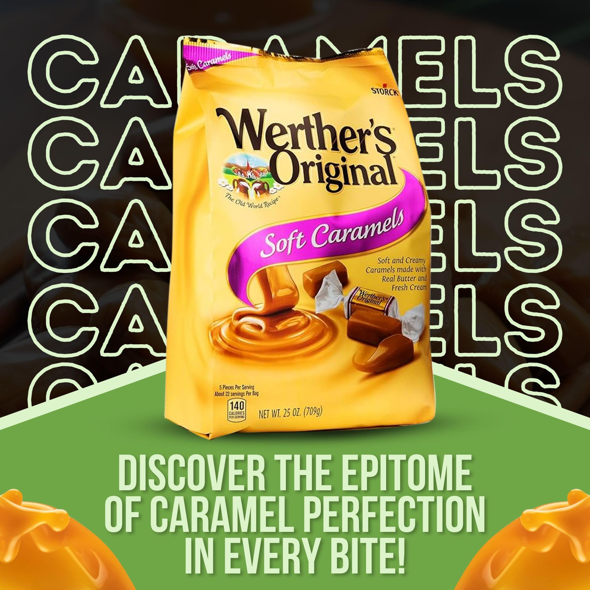 Werther's Original Soft Caramel Candy Bundle - 2 Pack (25 Oz Each) | Individually Wrapped Caramels for Gifting, Parties & Everyday Snacking | Includes Free Good For My Home Storage Box
