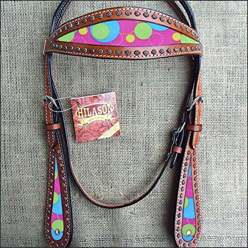 HILASON Western Horse Headstall Bridle - Genuine American Leather Mahogany Bubbles Design for Equestrian Riding & Training | Perfect for Trail Rides, Shows & Ranch Work