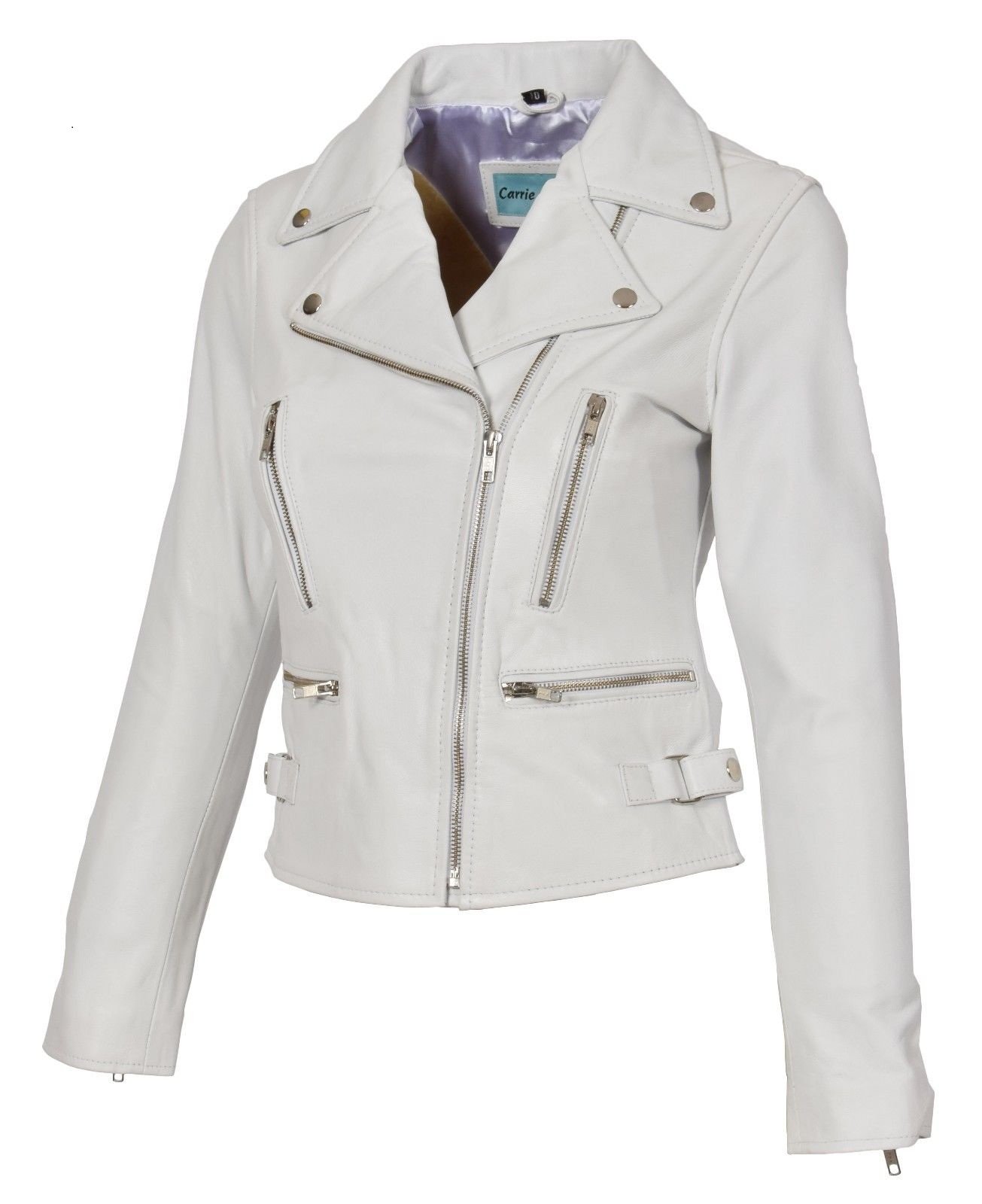 Stylish Women's White Real Leather Motorcycle Jacket - Quilted Bomber Biker Outerwear for Riding & Casual Wear
