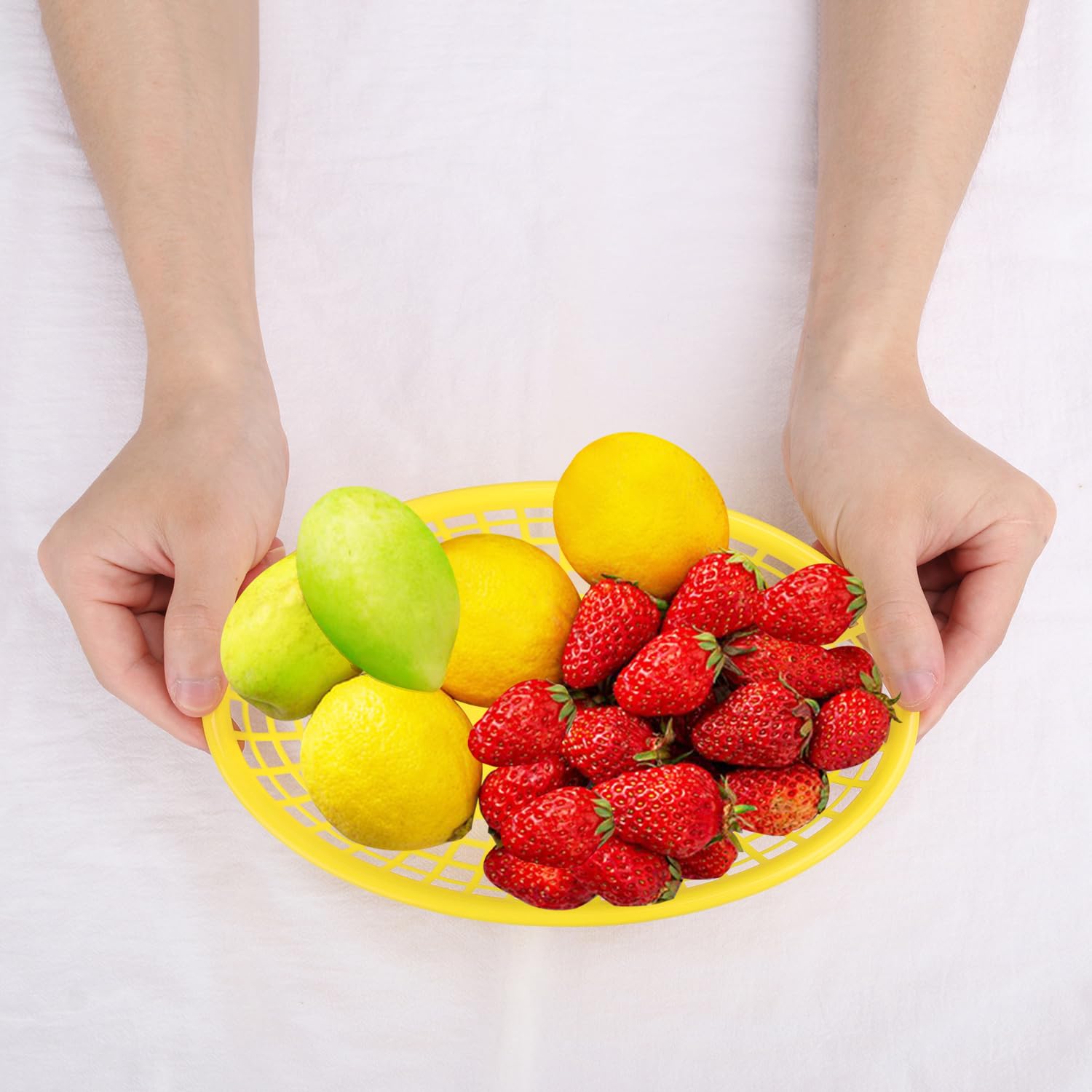 80 Pcs 9x5.7 Inch Reusable Plastic Fast Food Baskets - Heavy Duty Oval Serving Trays for Restaurants, Parties, Picnics, BBQs & Snacks | Durable & Eco-Friendly Food Containers for Commercial & Home Use (Yellow) by KUKLIPJIM