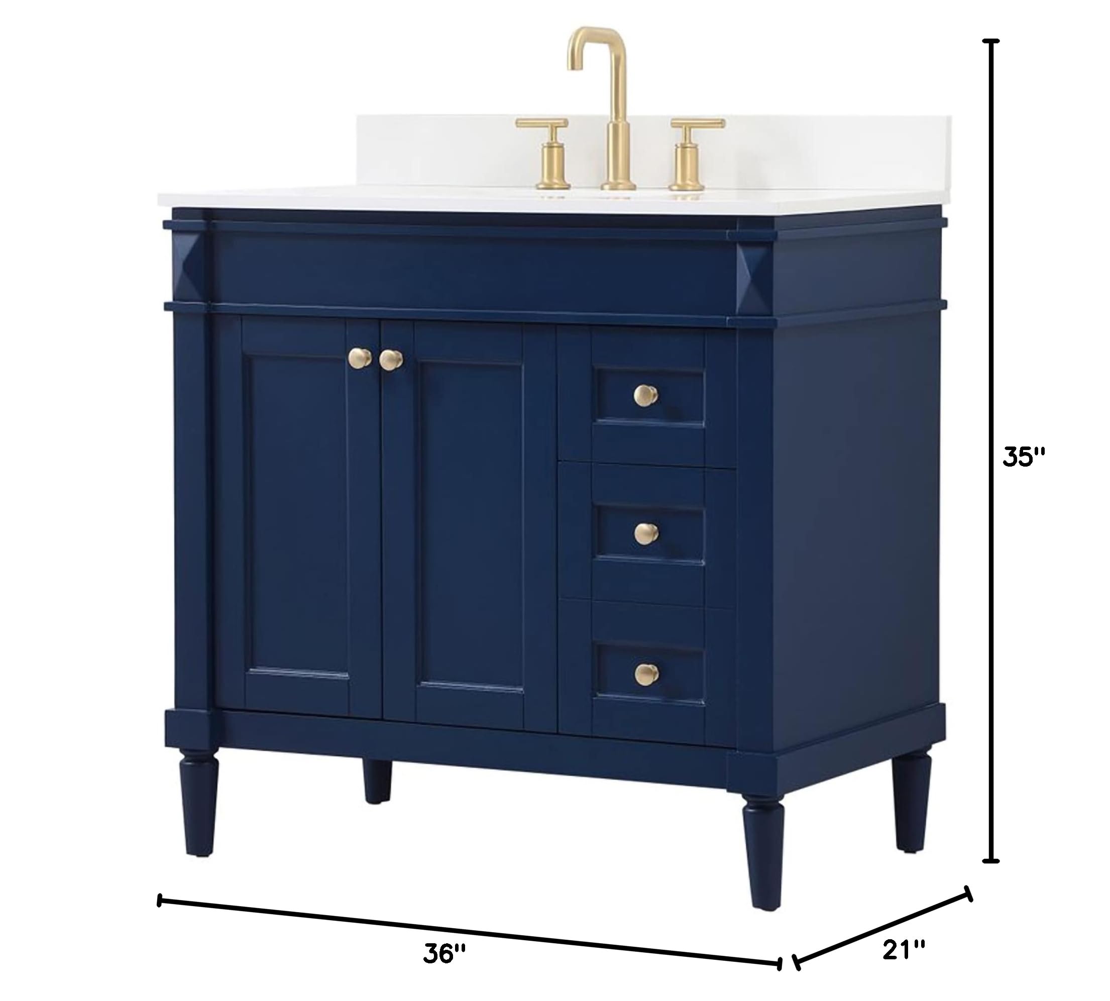 36 Inch Modern Single Bathroom Vanity with Backsplash - Elegant Blue Under Sink Storage Organizer Cabinet for Bathroom & Powder Room Decor | Space-Saving Bathroom Fixture for Small Spaces