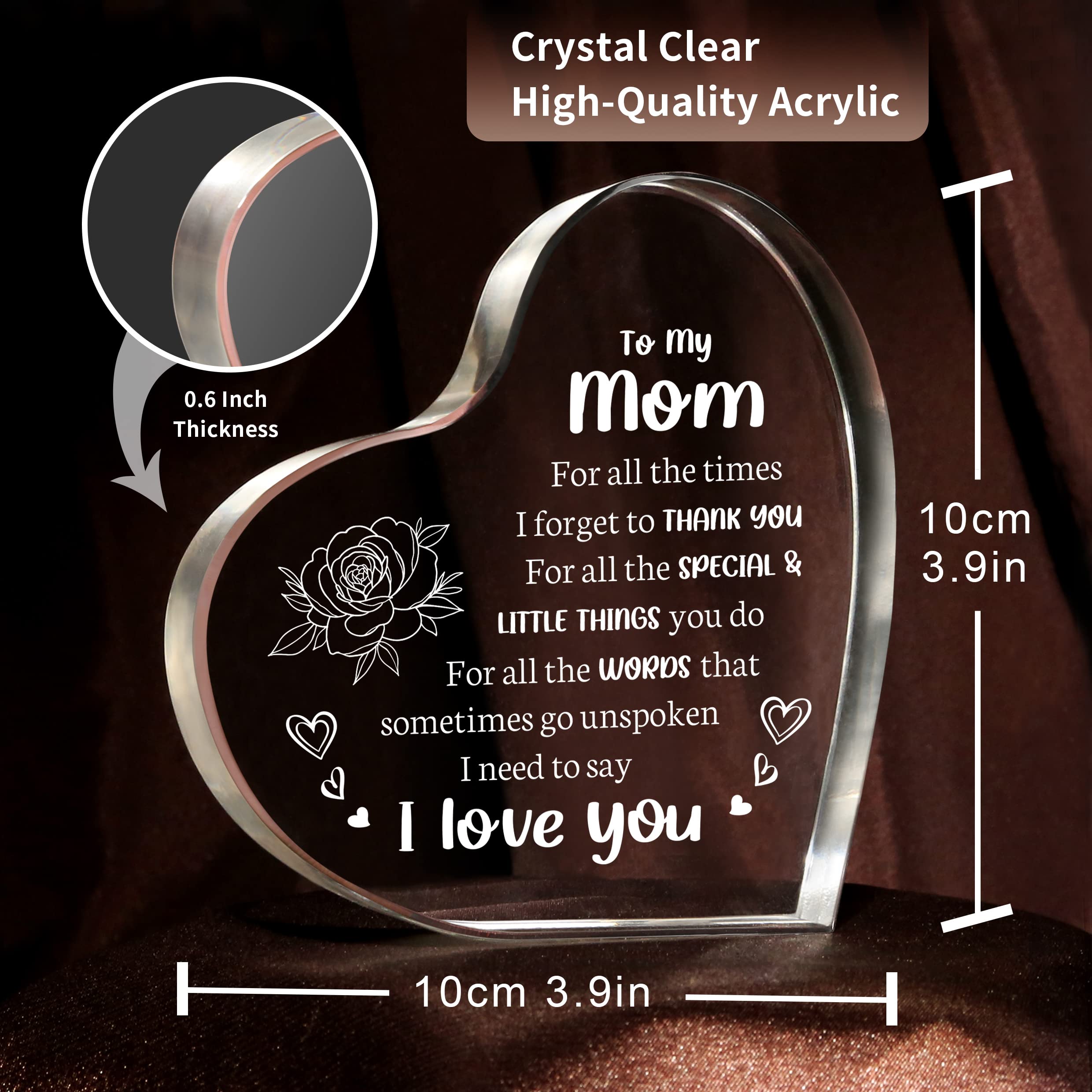 Personalized Acrylic Keepsake for Mom - 3.9x3.9 Inch 'I Love You Mom' Gift - Perfect for Mother's Day, Birthday, Christmas & Valentine's Day - Heartfelt Present from Son/Daughter - Home Decor & Sentimental Gift Idea