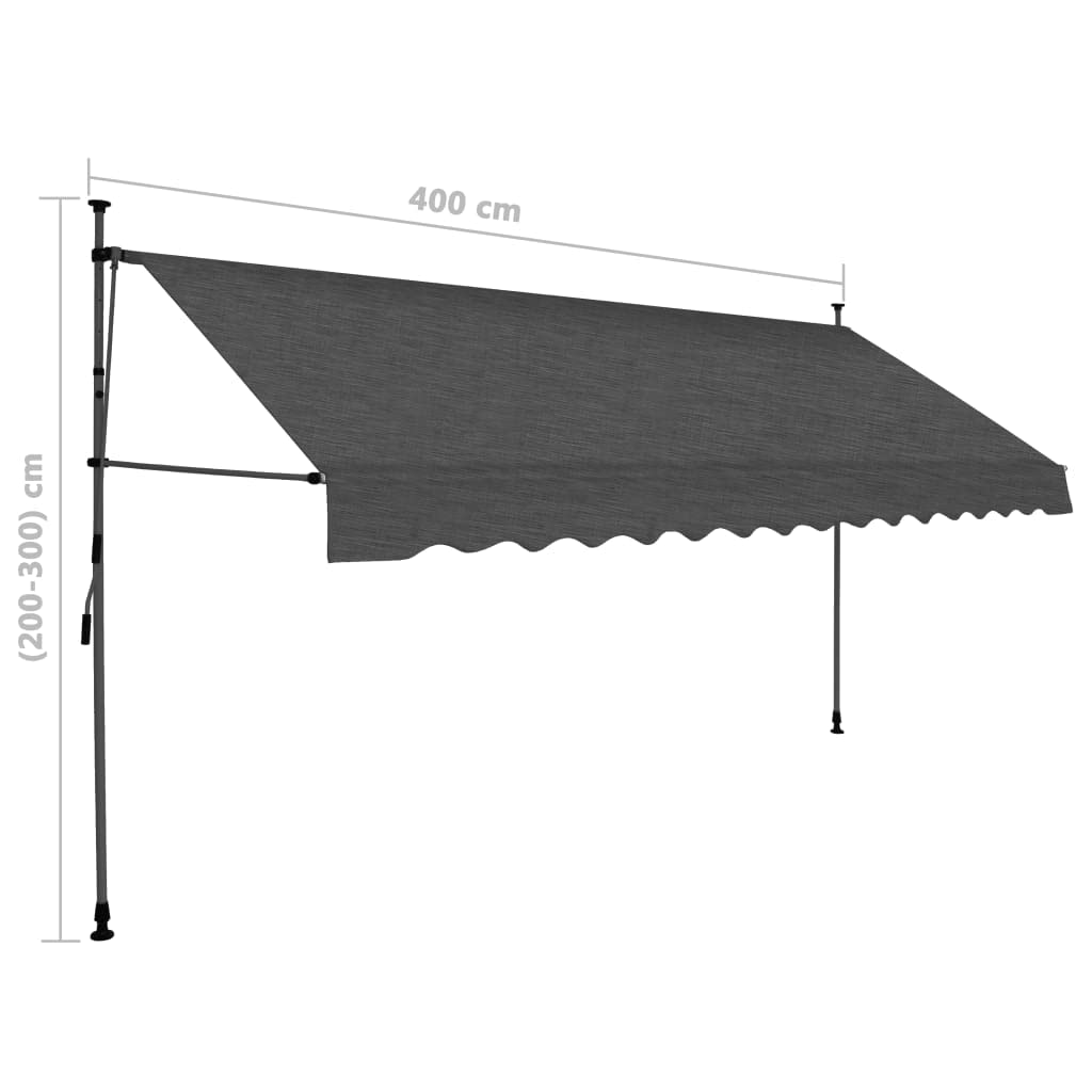 CHARMMA Manual Retractable Awning with LED Lights - 157.5 Inch Anthracite Color Outdoor Patio Cover - 10.1KG Heavy Duty for Garden, Balcony, and Backyard Shade Solution