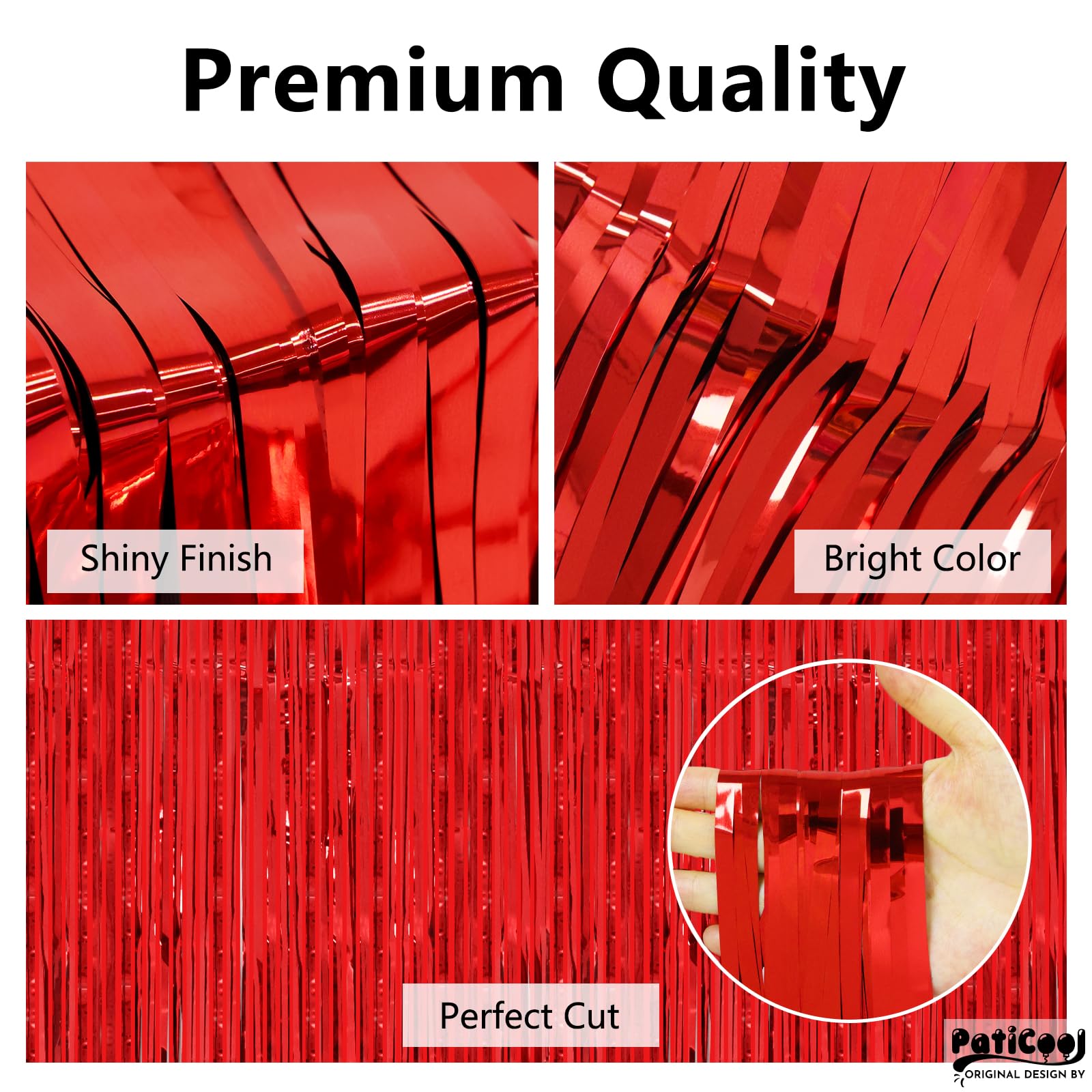 4 Pack Thick Red Tinsel Foil Fringe Curtain Backdrop - 3.2 x 8.2 FT Glitter Party Decorations for Birthday, Wedding, Baby Shower & Holiday Celebrations
