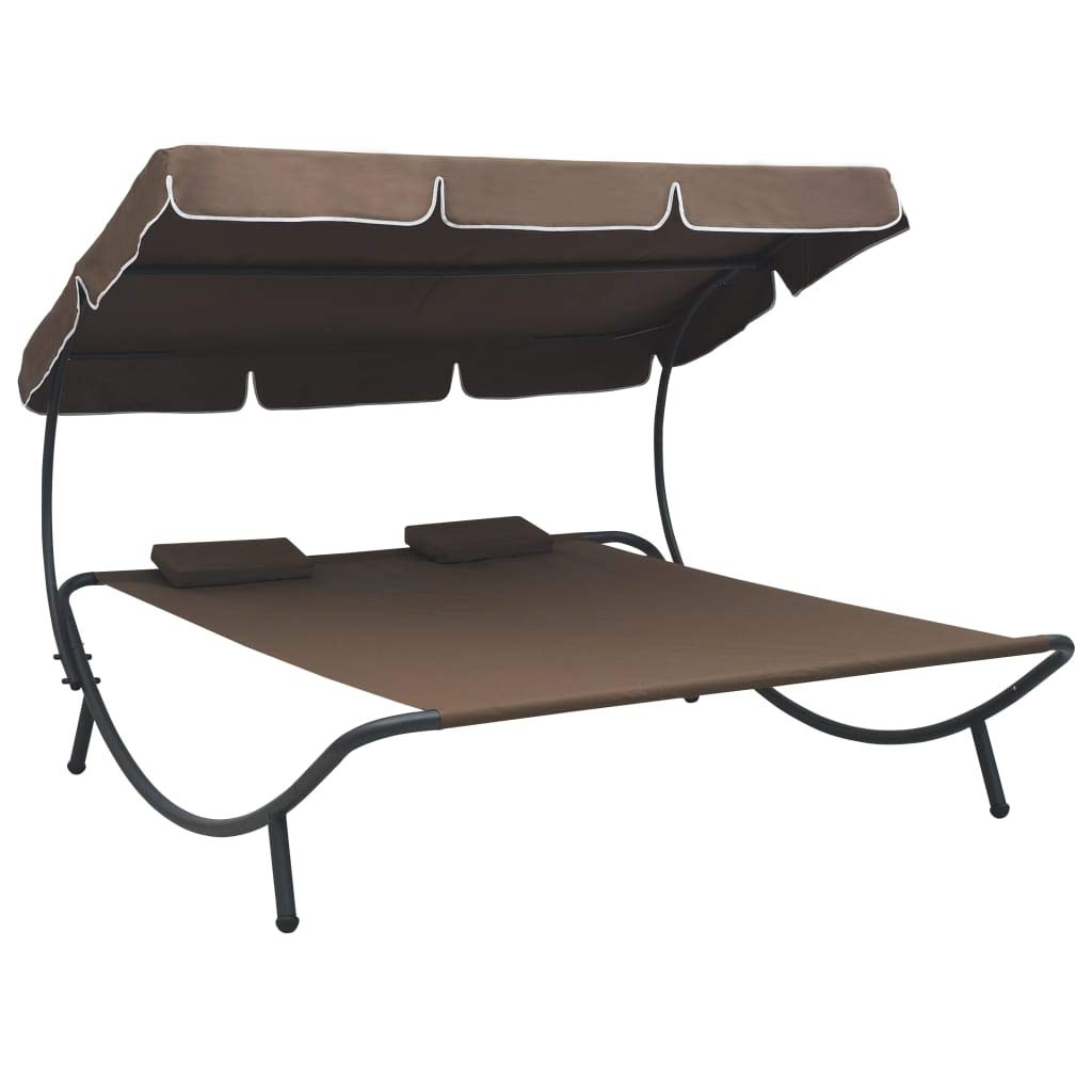 vidaXL Brown Outdoor Lounge Bed with Canopy & Pillows - Perfect for Patio, Garden, Poolside Relaxation