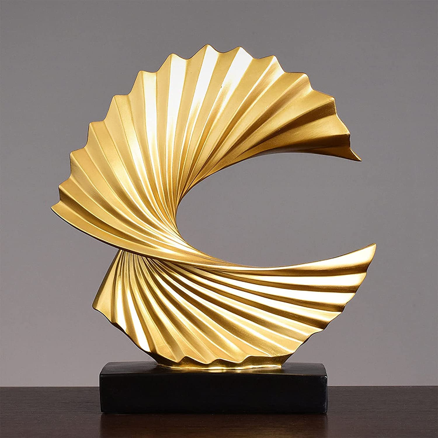 FelyHos Gold Wave Resin Statue - Modern Abstract Sculpture for Home & Office Decor - Perfect for Living Room, Bedroom, and Bookshelf Display