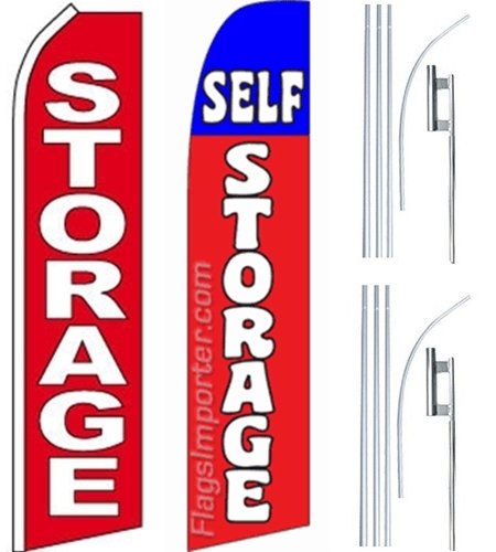 2 Pack Storage Swooper Flutter Feather Flags with Poles - Self Storage Advertising, Yard Signs for Business Promotion - Perfect for Storage Facilities, Retail Stores & Outdoor Events