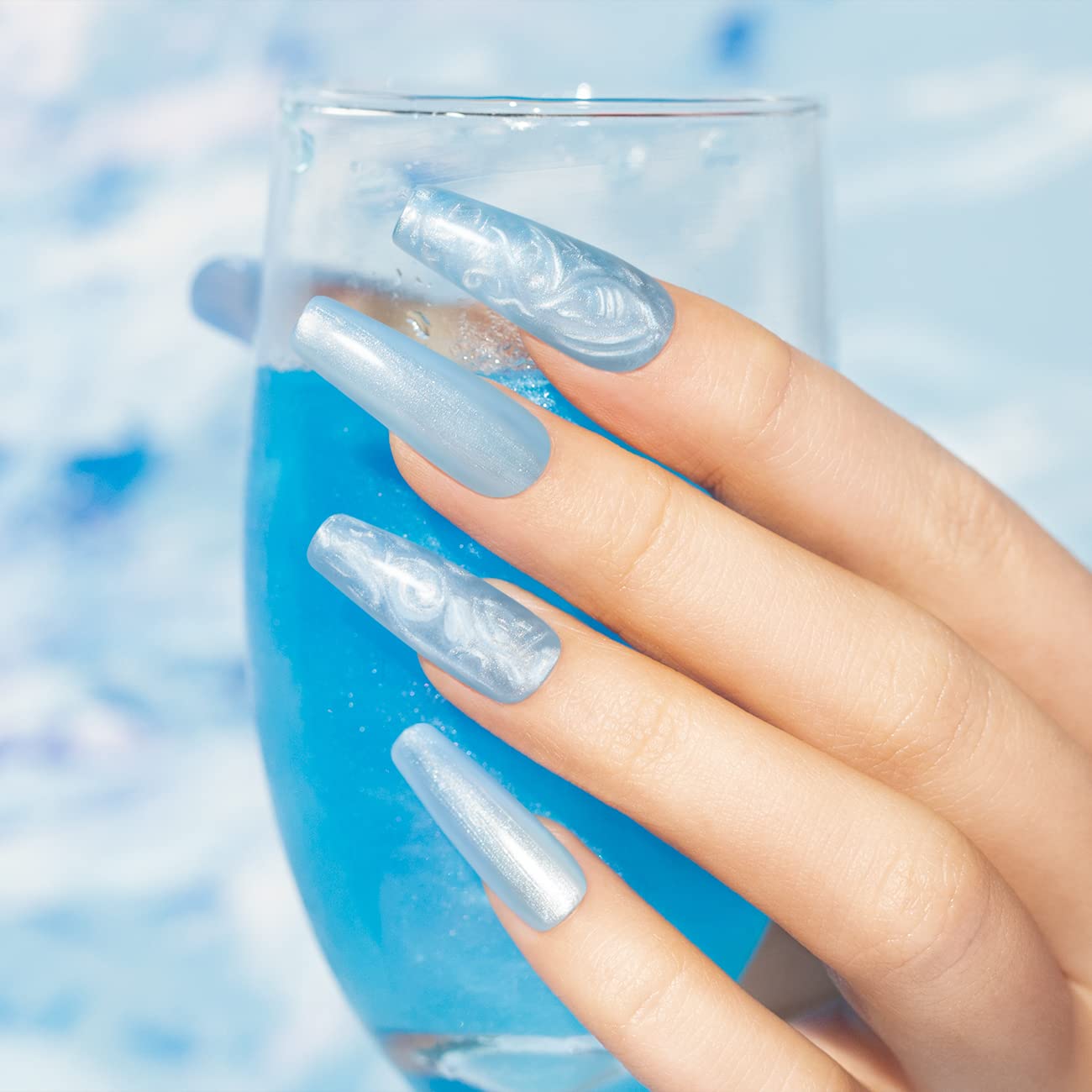 RARJSM Pearl Gel Nail Polish - Sky Blue Shimmer Mermaid Nail Gel with Glitter for DIY Manicure | Soak Off UV Gel for Salon & Home Use | Perfect for Parties, Weddings & Special Occasions