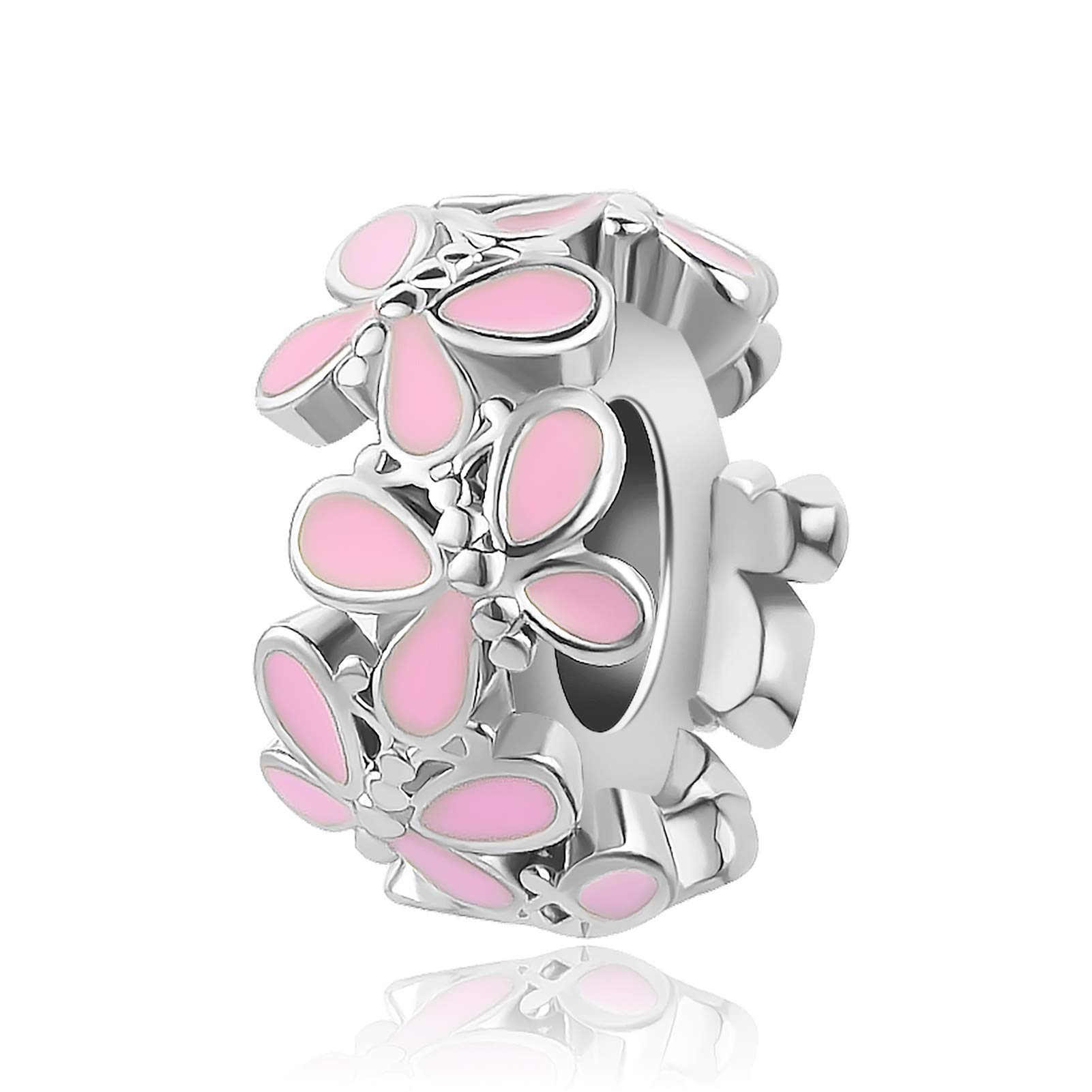 Pink Flower Butterfly Spacer Charm for Pandora Bracelets - Women's Animal Bead Jewelry Pendant Gift - Perfect for Birthday, Anniversary & Everyday Wear