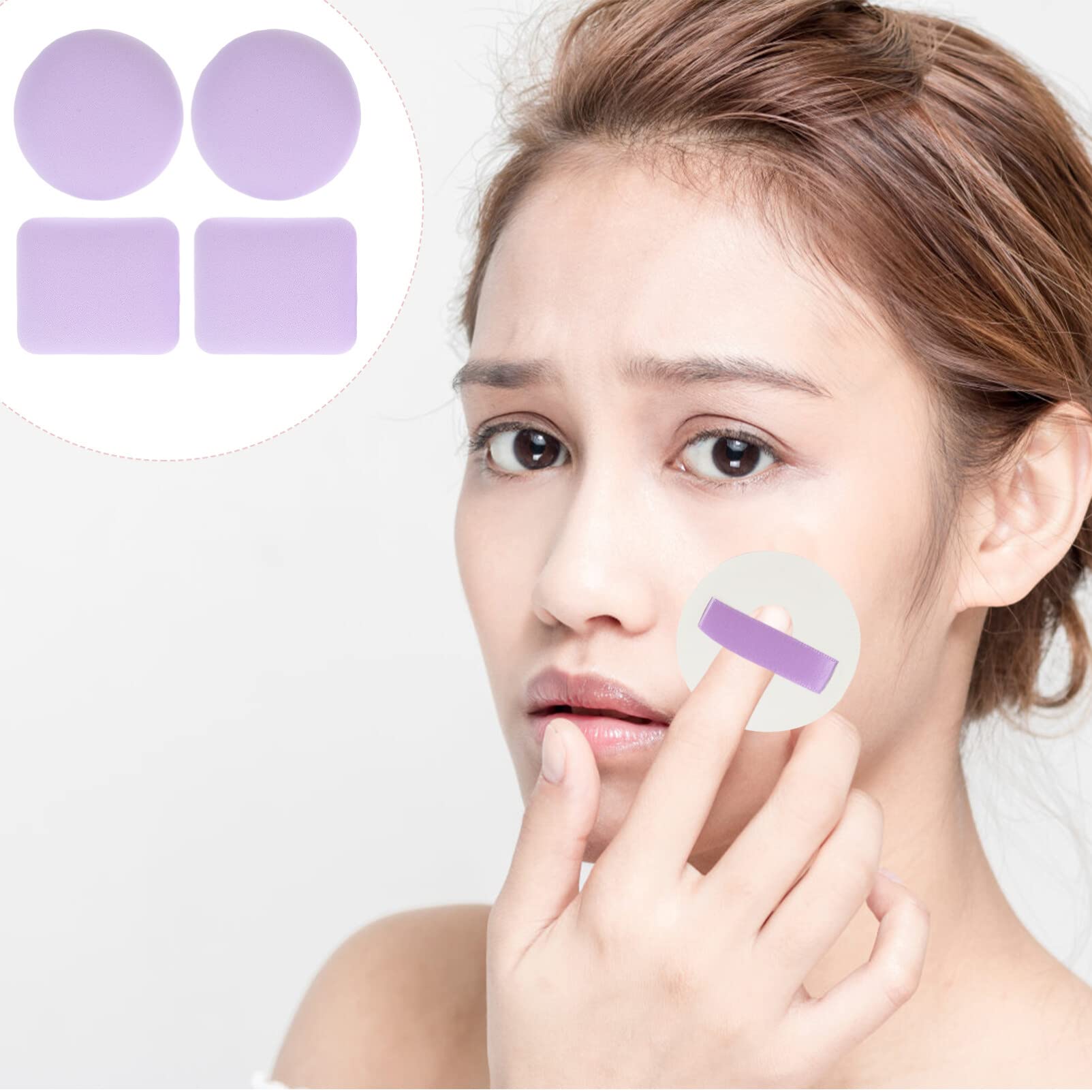 FOMIYES 4-Piece Round Makeup Powder Puffs - Soft Cosmetic Sponge for Wet & Dry Application - Loose Powder Applicator with Cotton Ribbon (Miss Purple) - Perfect for Foundation, Setting Powder & Blush Application